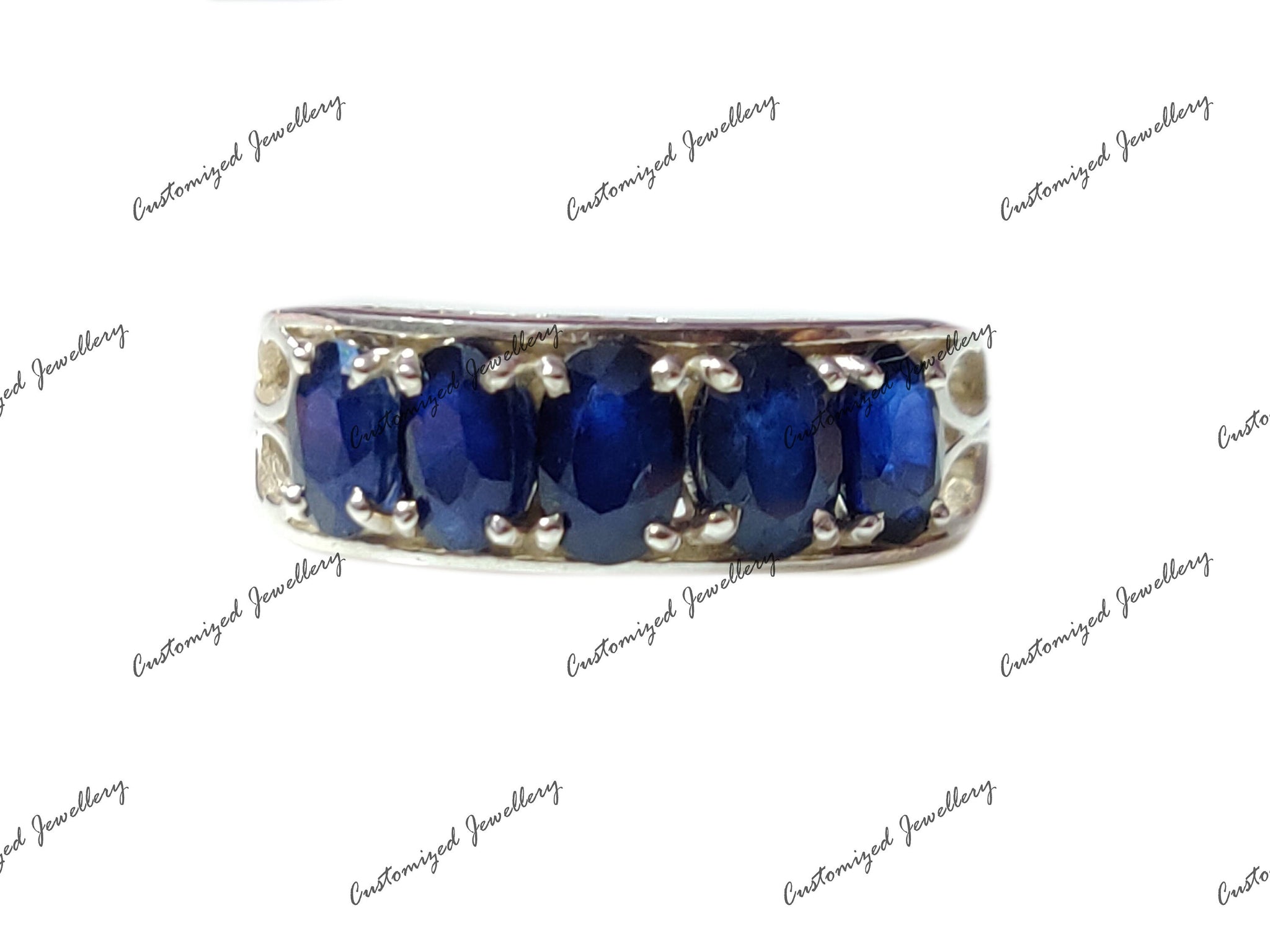 Natural Sapphire Anniversary Band Blue Sapphire 5 Stone Ring Blue Sapphire Wedding Band September Birthstone Ring Valentine Gift For Her