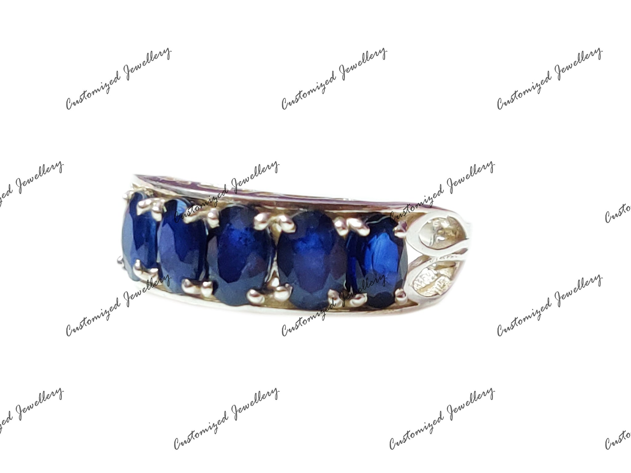 Natural Sapphire Anniversary Band Blue Sapphire 5 Stone Ring Blue Sapphire Wedding Band September Birthstone Ring Valentine Gift For Her