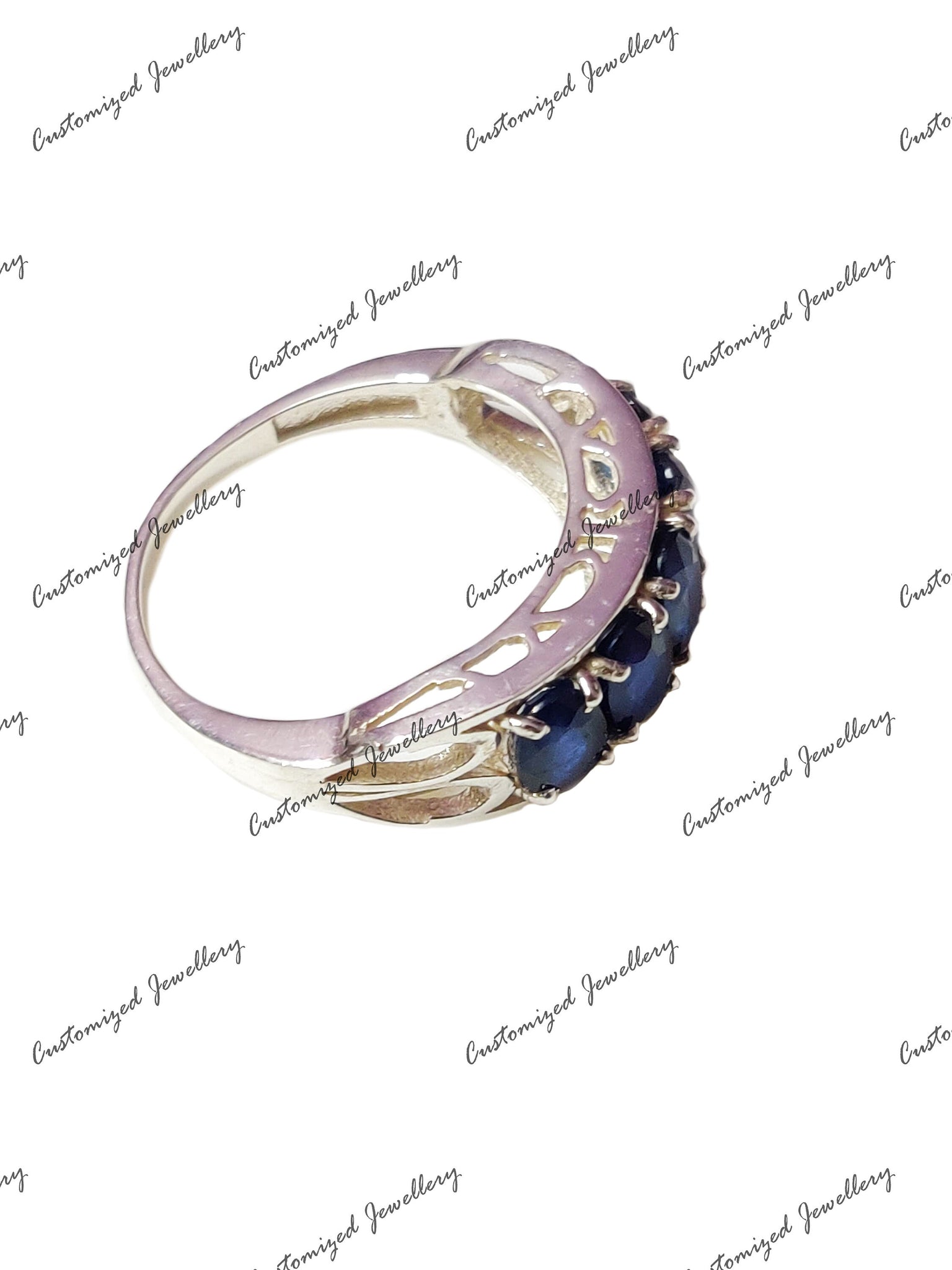 Natural Sapphire Anniversary Band Blue Sapphire 5 Stone Ring Blue Sapphire Wedding Band September Birthstone Ring Valentine Gift For Her