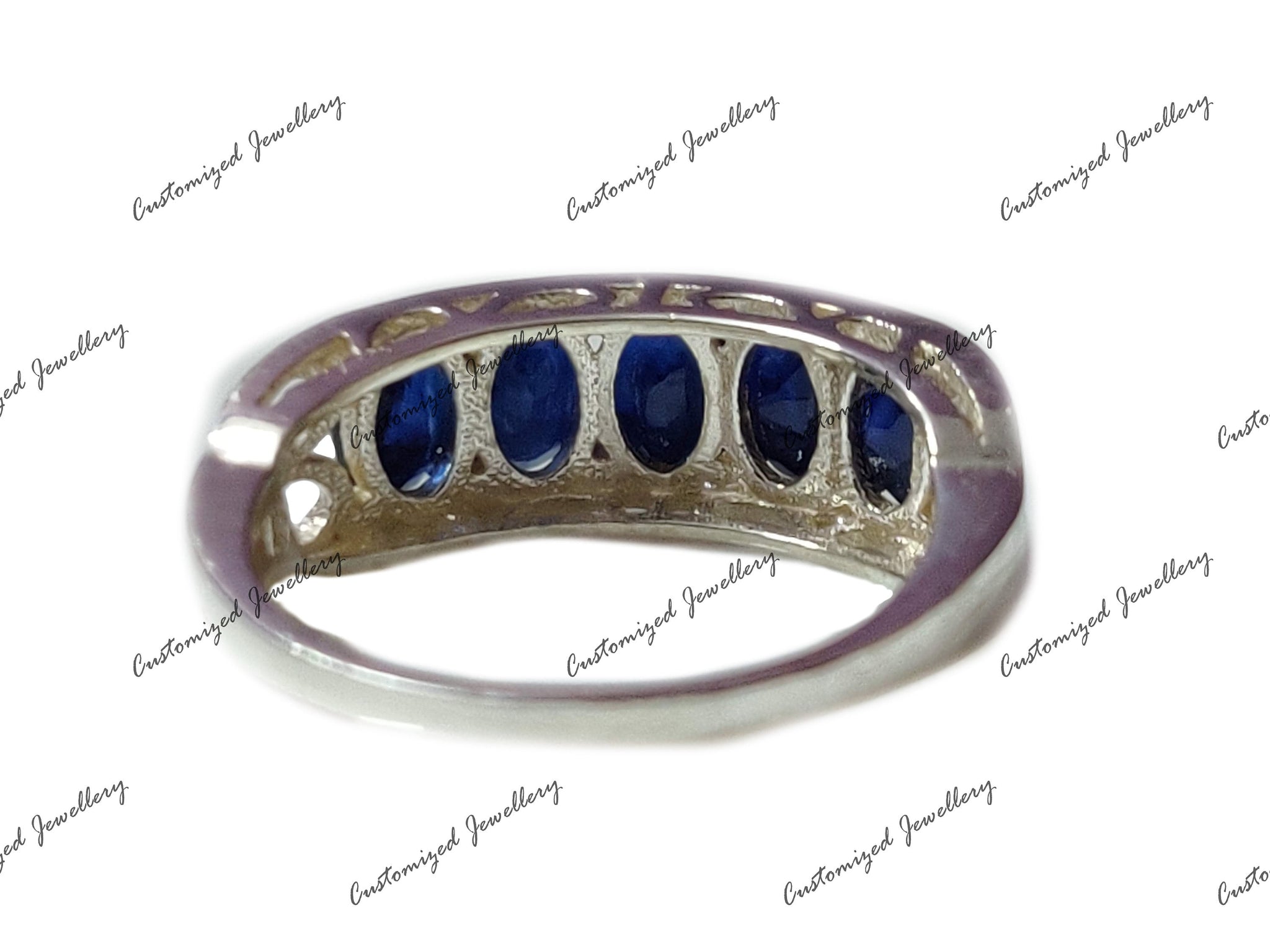 Natural Sapphire Anniversary Band Blue Sapphire 5 Stone Ring Blue Sapphire Wedding Band September Birthstone Ring Valentine Gift For Her