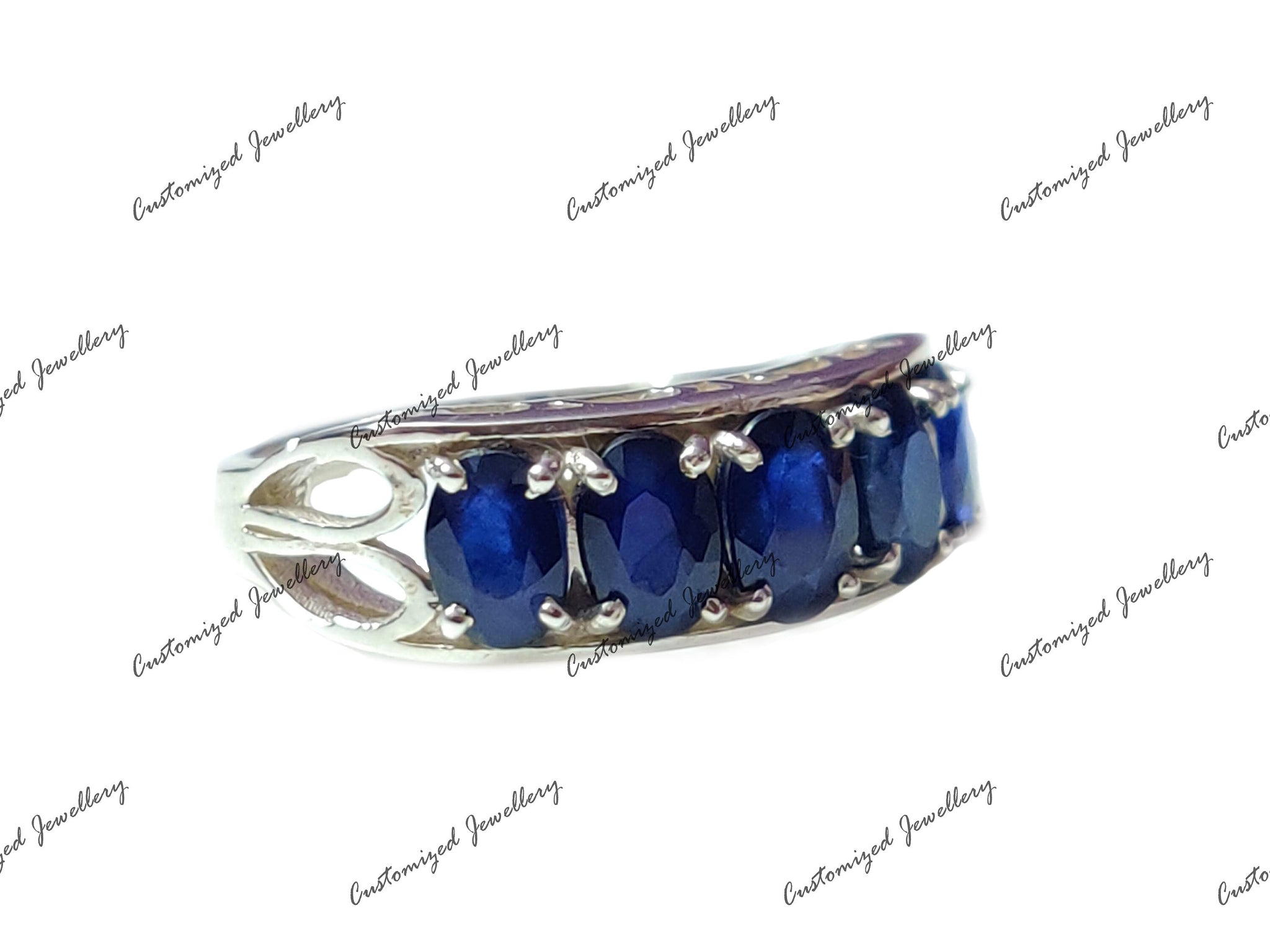 Natural Sapphire Anniversary Band Blue Sapphire 5 Stone Ring Blue Sapphire Wedding Band September Birthstone Ring Valentine Gift For Her