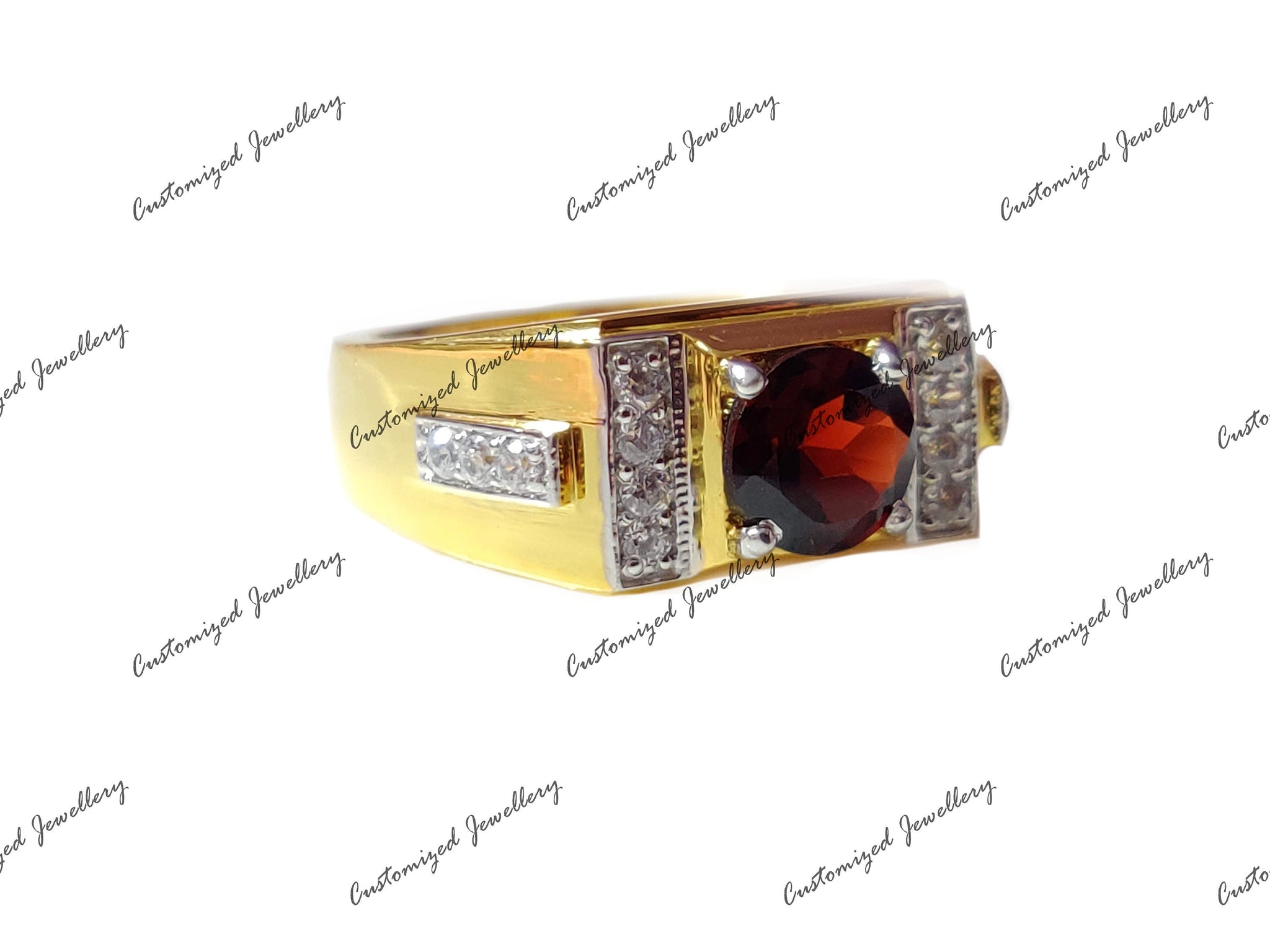 Mens Garnet Ring Gold Garnet Statement Ring Gold Plated Garnet Mens Ring Heavy Silver Garnet Ring Solid Silver Mens Pinky Ring Fathers Day