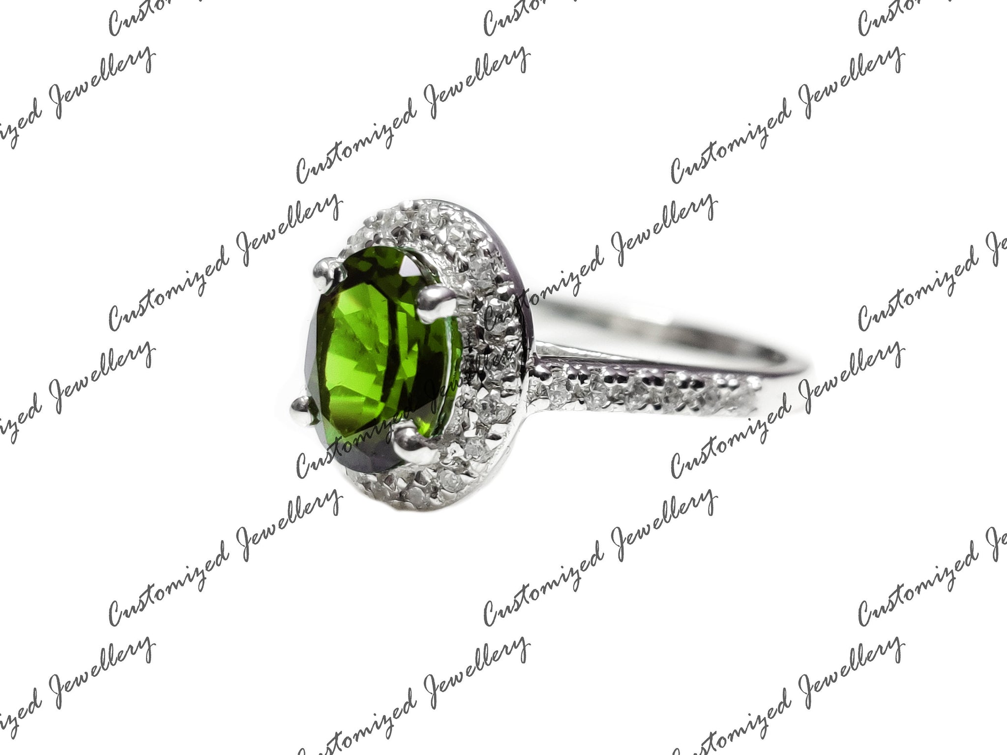 Natural Peridot Engagement Ring Solid Silver Peridot Halo Engagement Ring 7x9 Oval Peridot Engagement Band Peridot August Birthstone Ring