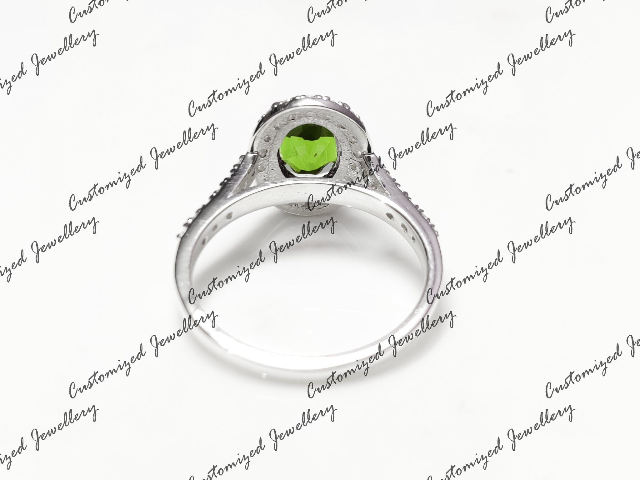 Natural Peridot Engagement Ring Solid Silver Peridot Halo Engagement Ring 7x9 Oval Peridot Engagement Band Peridot August Birthstone Ring