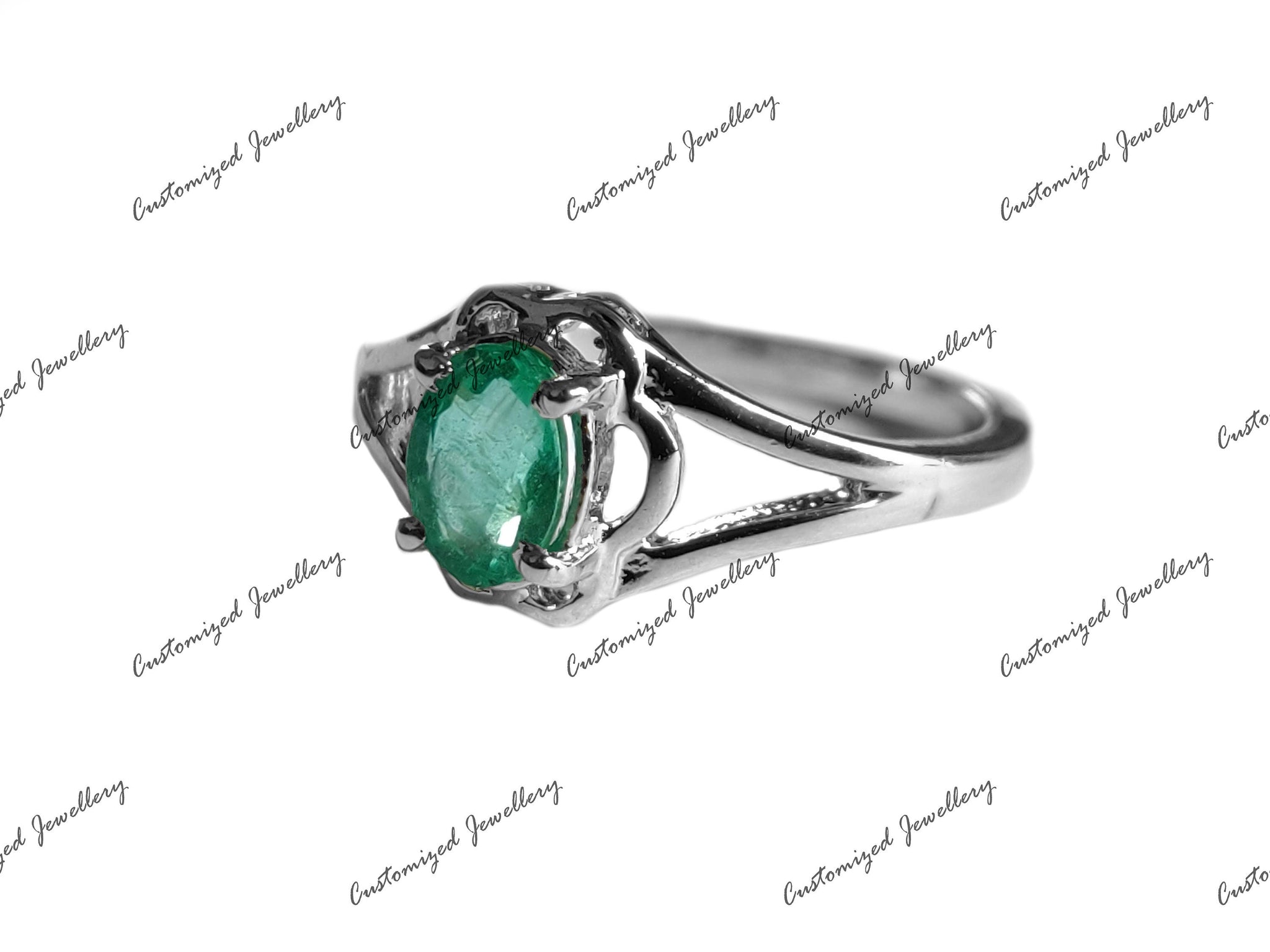 Natural Emerald Band Silver Emerald Birthstone Ring 6x8 mm Oval Emerald May Birthstone Ring Emerald Anniversary Ring 925 Silver Emerald Ring