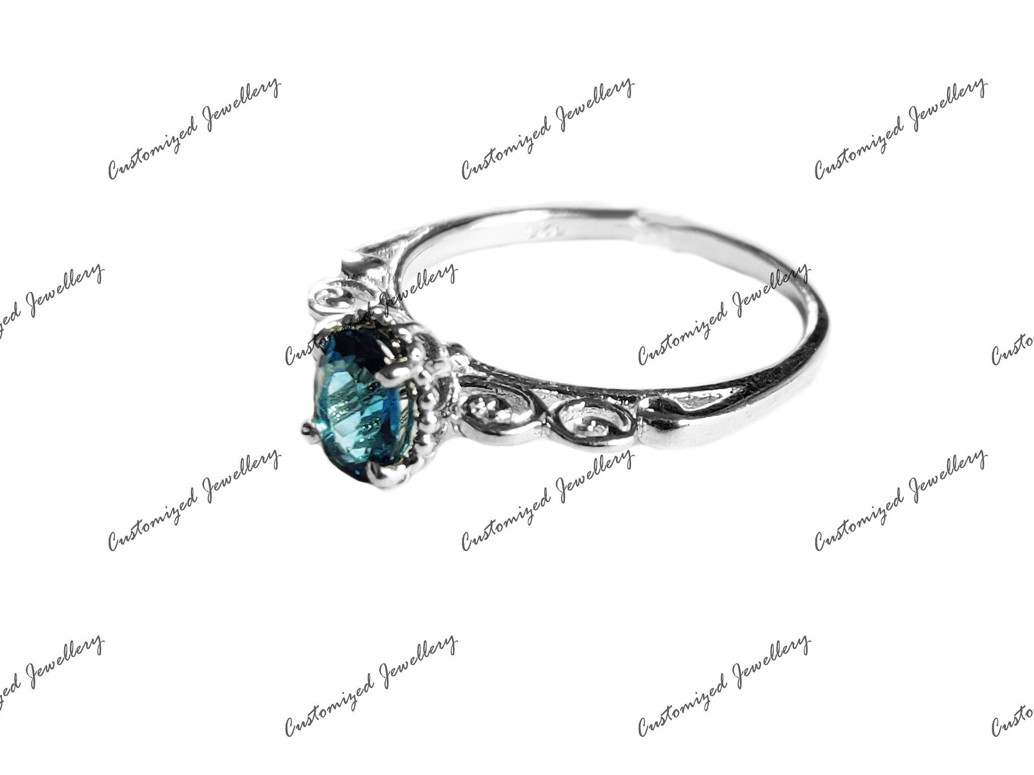 London Blue Topaz Stacking Ring 6x8 mm Oval London Topaz Band November Birthstone Ring 925 Silver London Topaz Anniversary Ring For Her