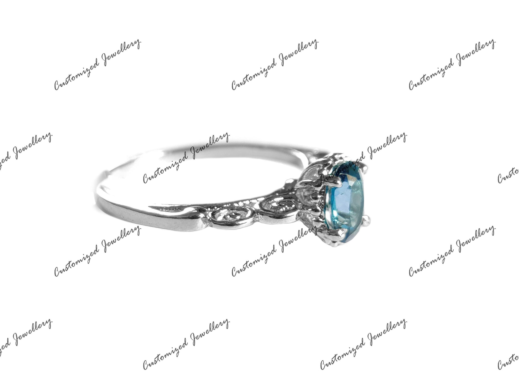 London Blue Topaz Stacking Ring 6x8 mm Oval London Topaz Band November Birthstone Ring 925 Silver London Topaz Anniversary Ring For Her