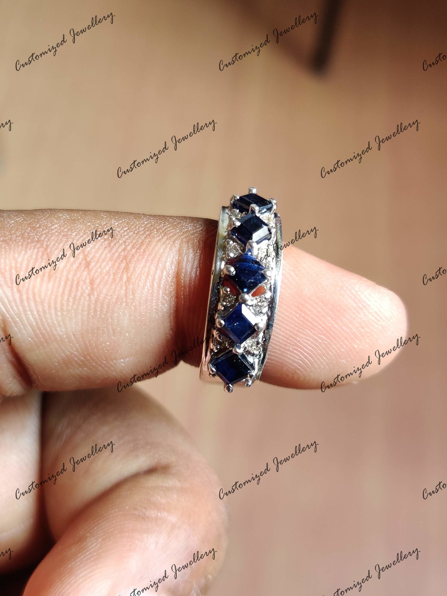 Natural Blue Sapphire Band 2.5 Ct Sapphire Wedding Band September Birthstone Band 925 Silver Blue Sapphire Anniversary Band Birthstone Band