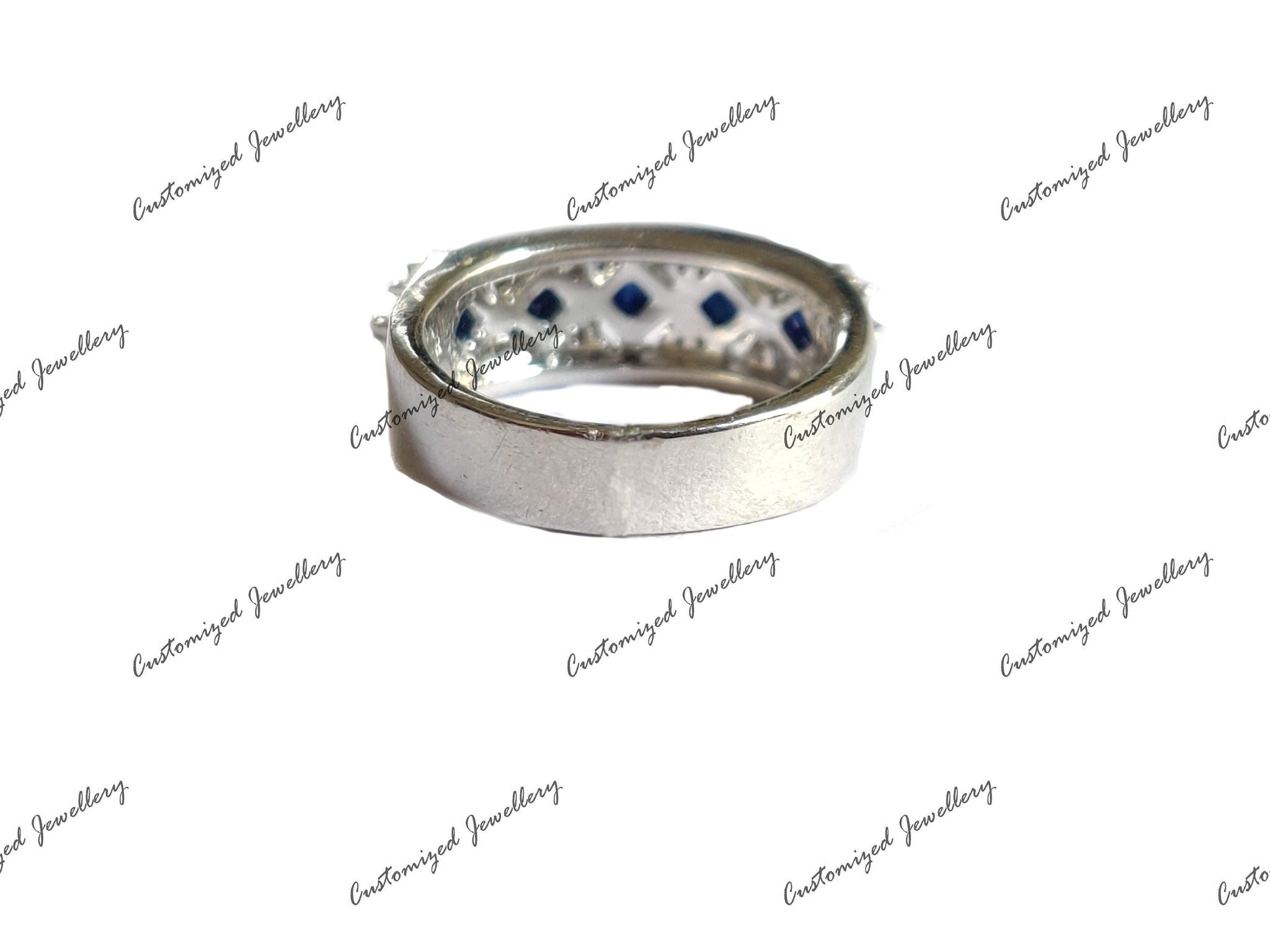 Natural Blue Sapphire Band 2.5 Ct Sapphire Wedding Band September Birthstone Band 925 Silver Blue Sapphire Anniversary Band Birthstone Band