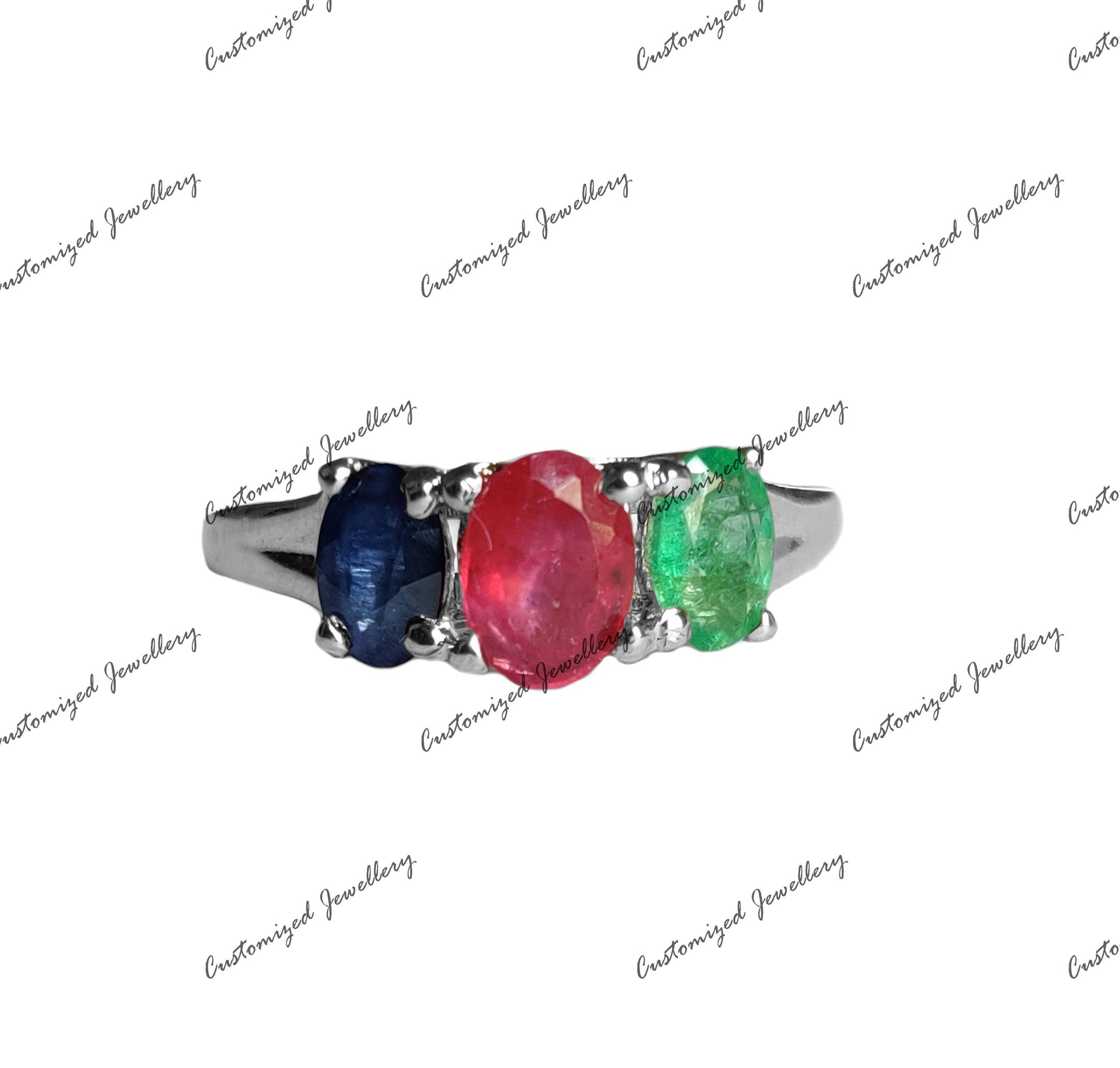 Silver Multistone Ring Ruby Sapphire Emerald Engagement Ring 3 Stonee Ring RGB Ring Silver Multistone Band High Quality Gemstone Ring
