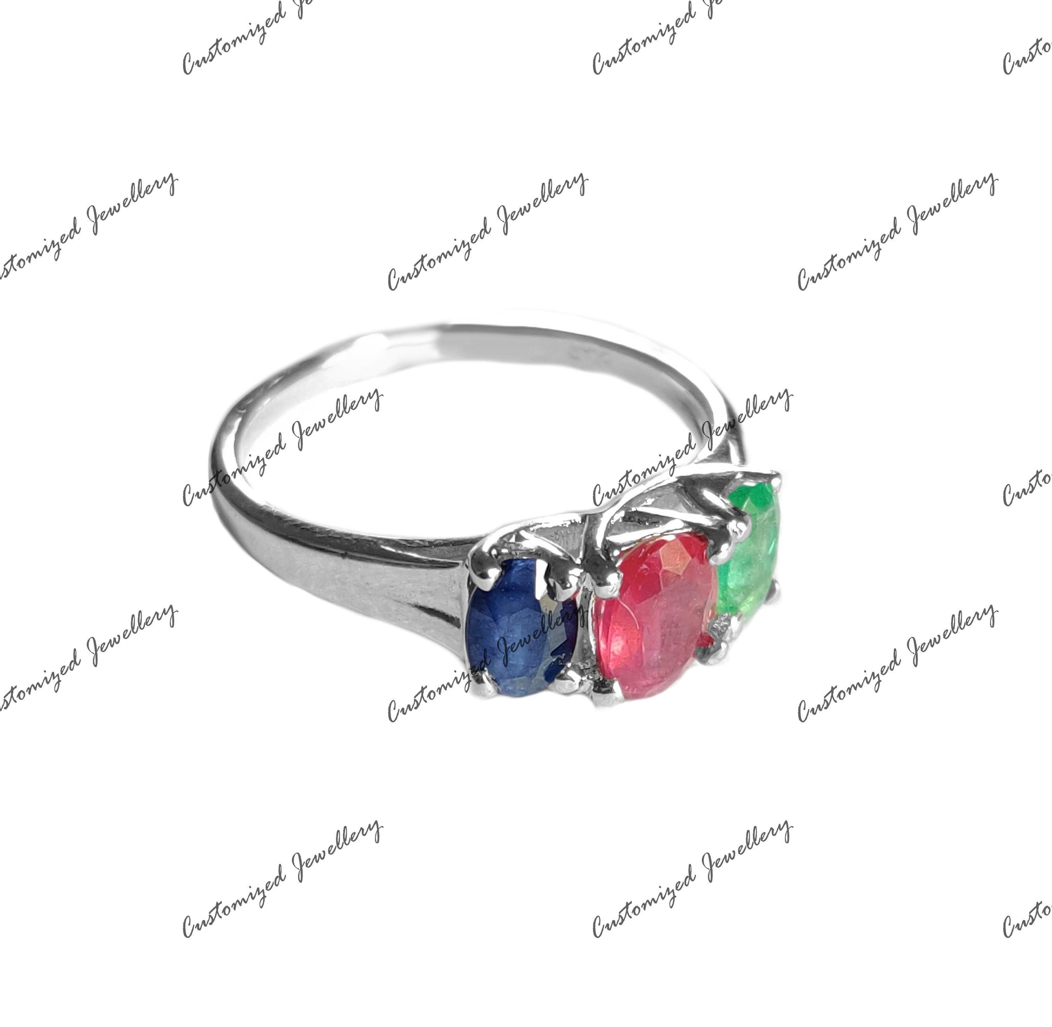 Silver Multistone Ring Ruby Sapphire Emerald Engagement Ring 3 Stonee Ring RGB Ring Silver Multistone Band High Quality Gemstone Ring