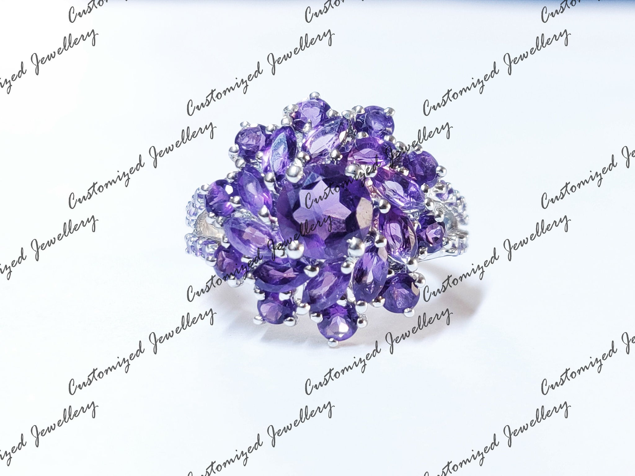 Natural Amethyst Statement Ring Flower Amethyst Ring Beautiful Amethyst Anniversary Ring Natural Amethyst February Birthstone Ring 925Silver