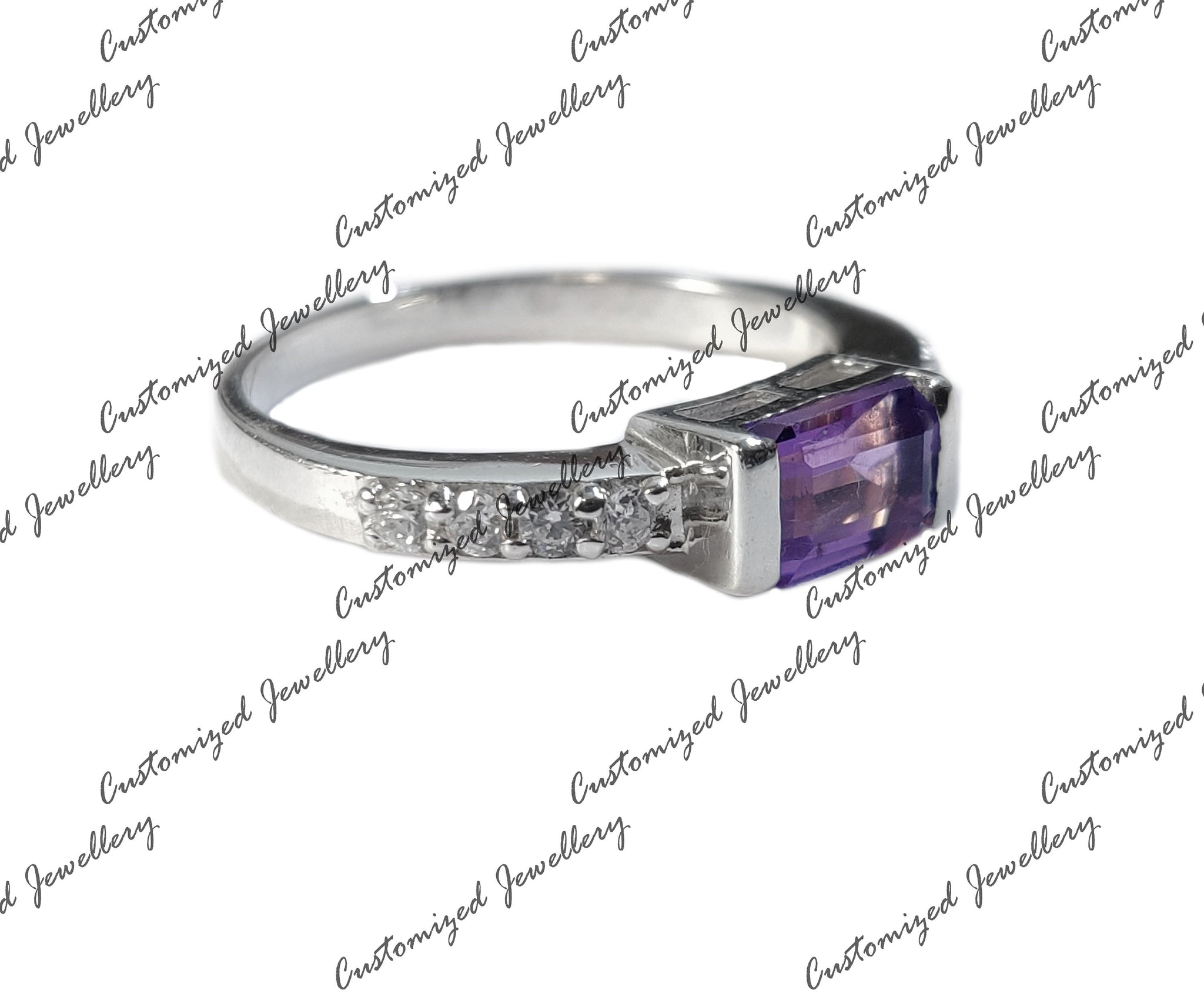 Amethyst Ring Amethyst Band Purple Stone Ring Solid Silver Amethyst Band February Birthstone Ring 5x7 mm Emerald Cut Amethyst Ring Gift Her
