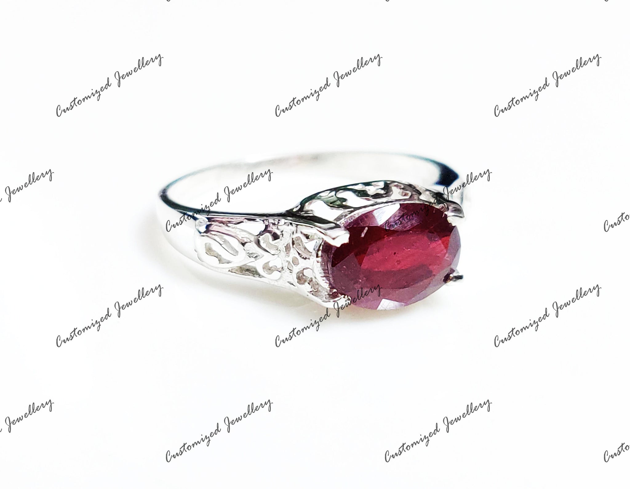 Large Ruby Statement Ring Big Ruby Ring Men Red Ruby Cocktail Ring 7x9 mm Oval Ruby Anniversary Ring July Birthstone Ring Glass Filled Ruby