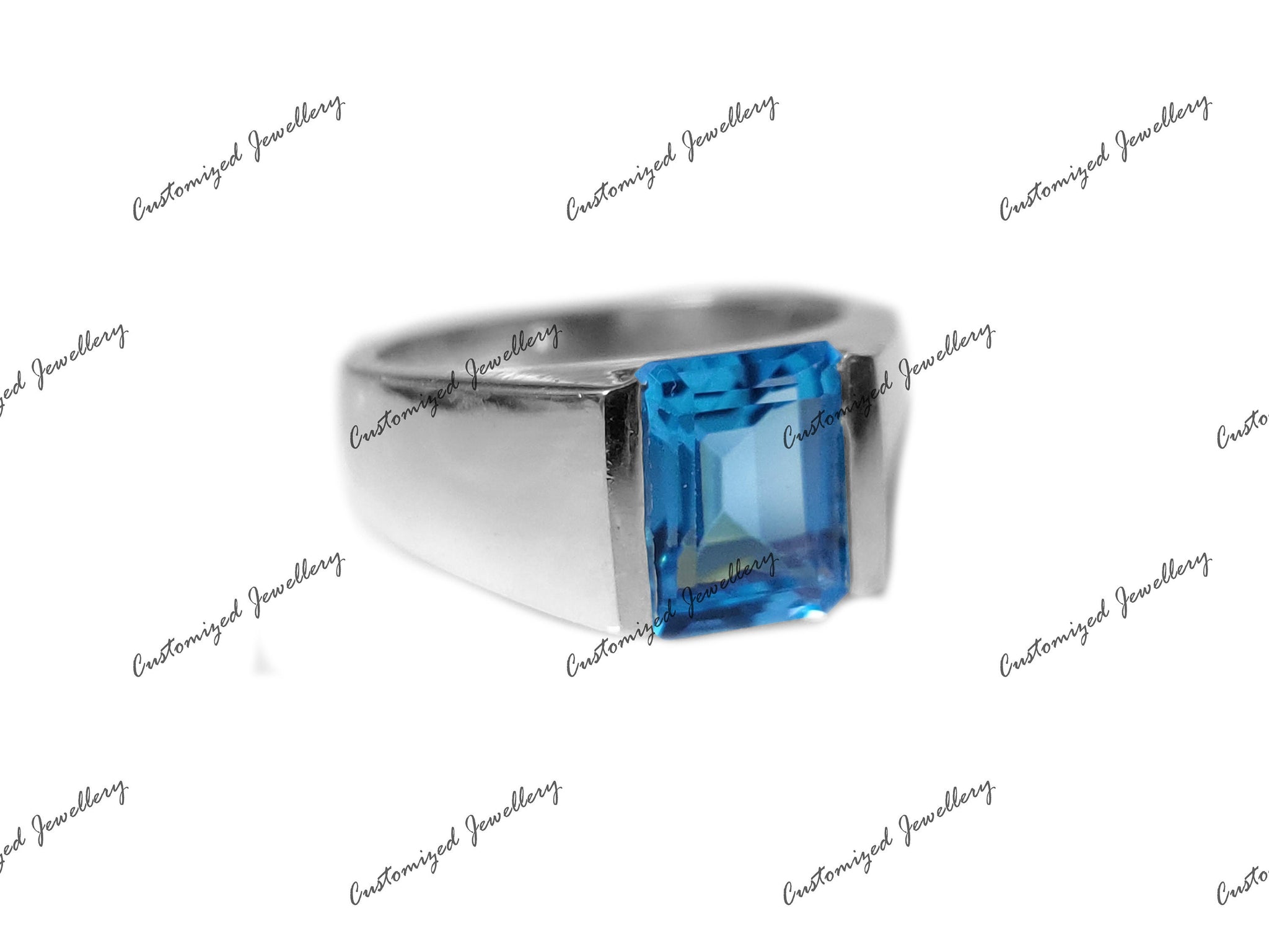 AAA Grade Swiss Blue Topaz Ring Men Natural Swiss Topaz Ring Men 2.5 Ct Swiss Topaz Solid Silver Mens Ring November Birthstone Ring Men