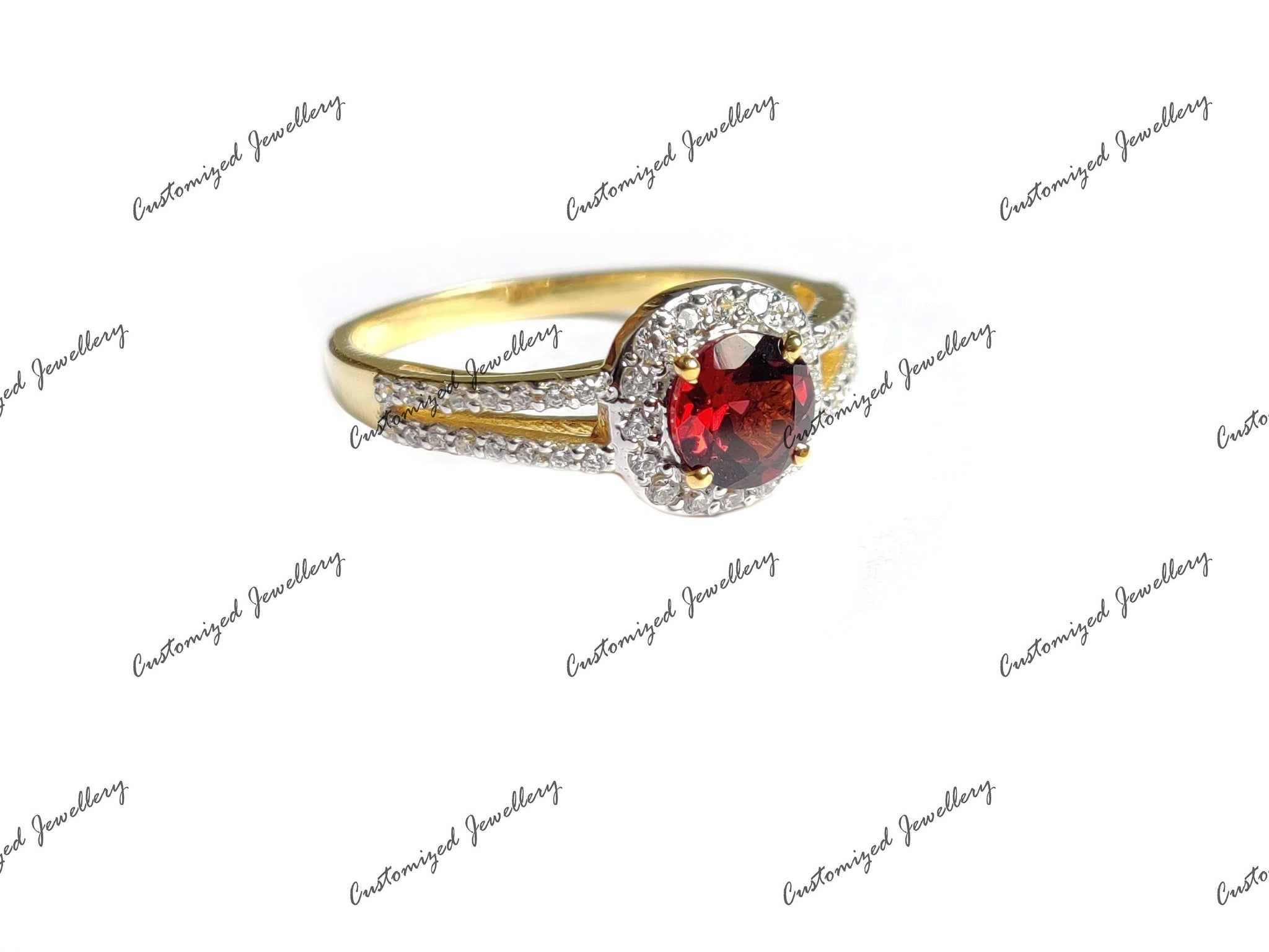 Natural Garnet Engagement Ring 18K Gold Plated Red Garnet Engagement Band For Her Solid Silver Garnet Anniverasary Ring Garnet Promise Ring