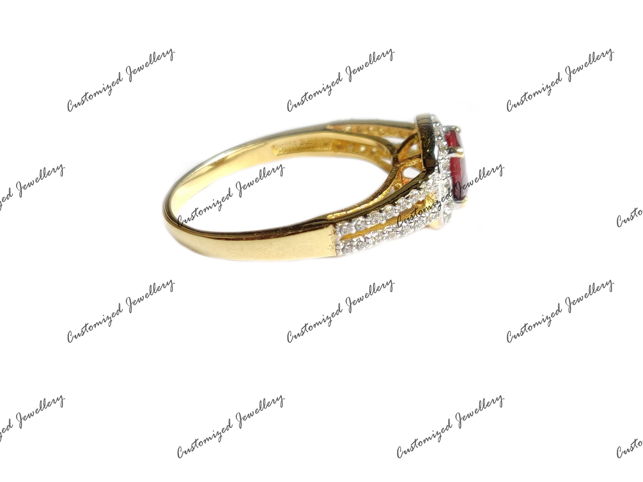 Natural Garnet Engagement Ring 18K Gold Plated Red Garnet Engagement Band For Her Solid Silver Garnet Anniverasary Ring Garnet Promise Ring