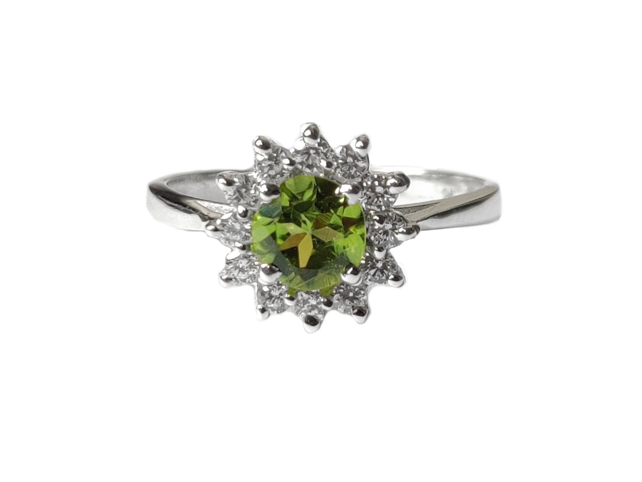 Silver Peridot Solitaire Ring Round Peridot Promise Ring Natural Peridot Anniversary Ring Birthstone Ring Mothers Day Gift Birthstone Rings
