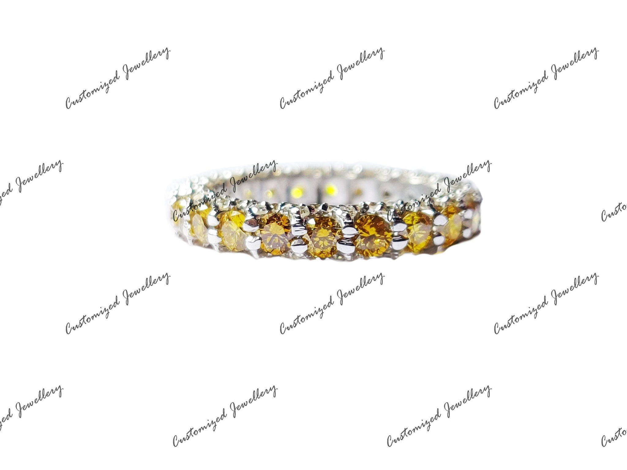 Natural Diamond Eternity Wedding Band Yellow Canary Diamond Engagement Band 2.2 Ct Yellow CVD Diamond Wedding Ring Diamond Eternity Ring