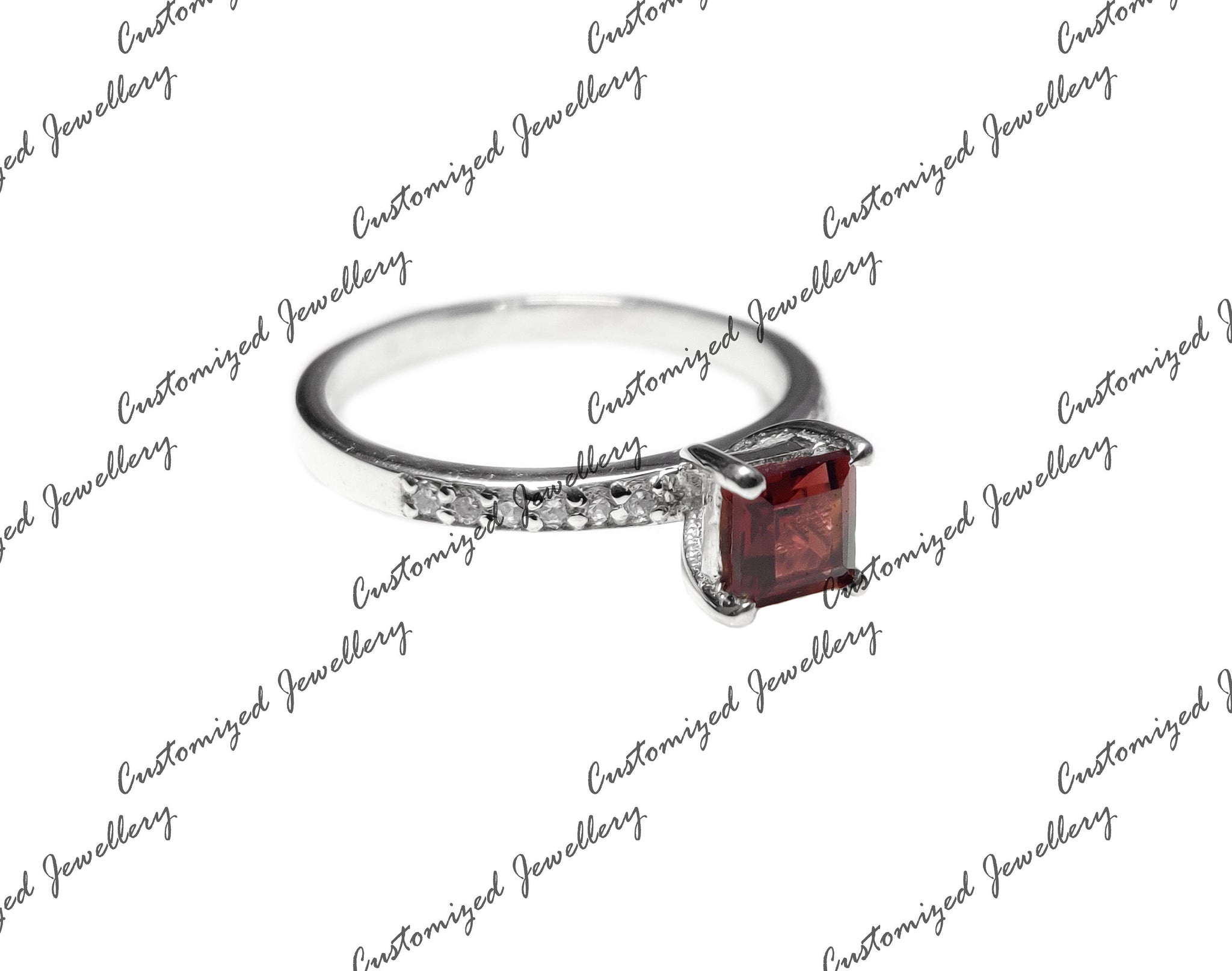 Garnet Promise Ring Garnet Stacking Ring Natural Garnet Engagement Band 925 Silver Garnet Stackable Band 5 mm Square Cut Garnet Ring For Her