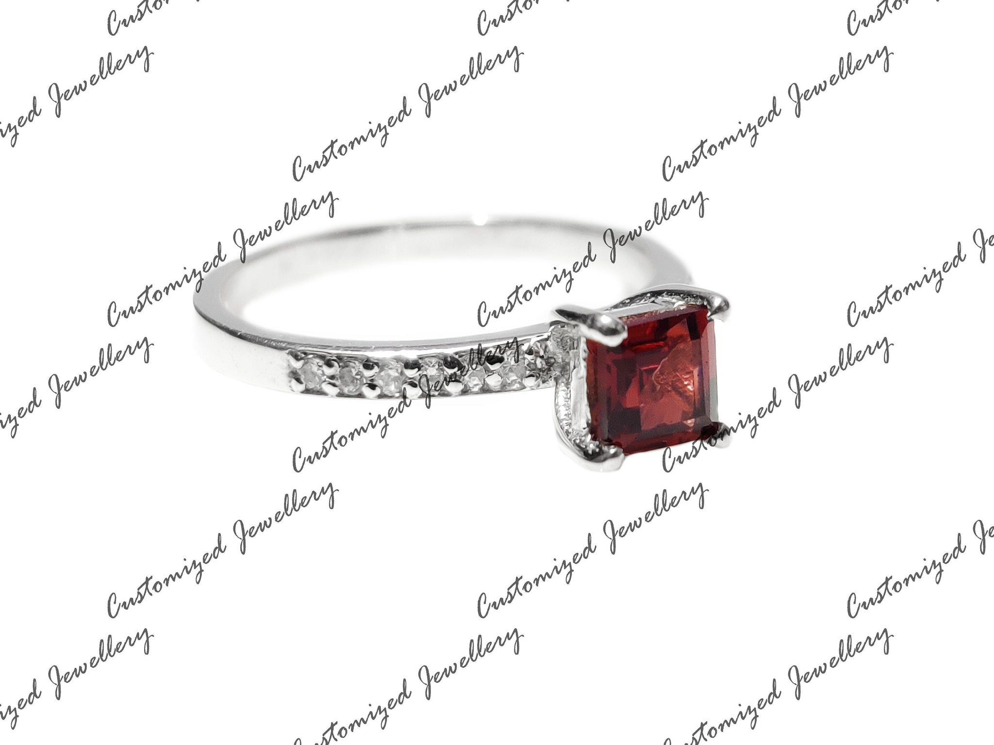 Garnet Promise Ring Garnet Stacking Ring Natural Garnet Engagement Band 925 Silver Garnet Stackable Band 5 mm Square Cut Garnet Ring For Her