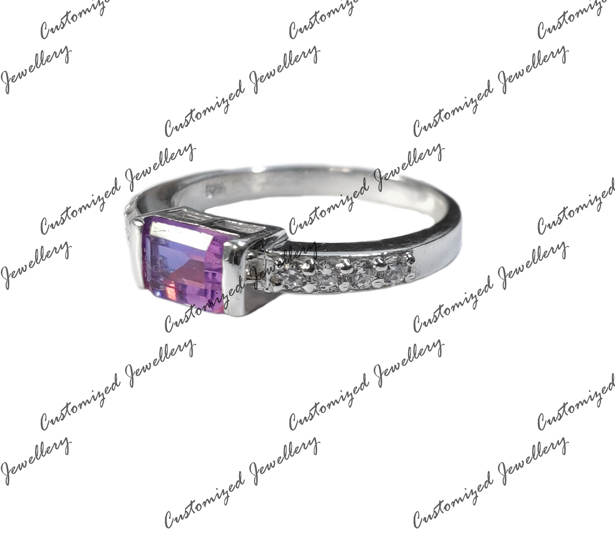 Amethyst Ring Amethyst Band Purple Stone Ring Solid Silver Amethyst Band February Birthstone Ring 5x7 mm Emerald Cut Amethyst Ring Gift Her
