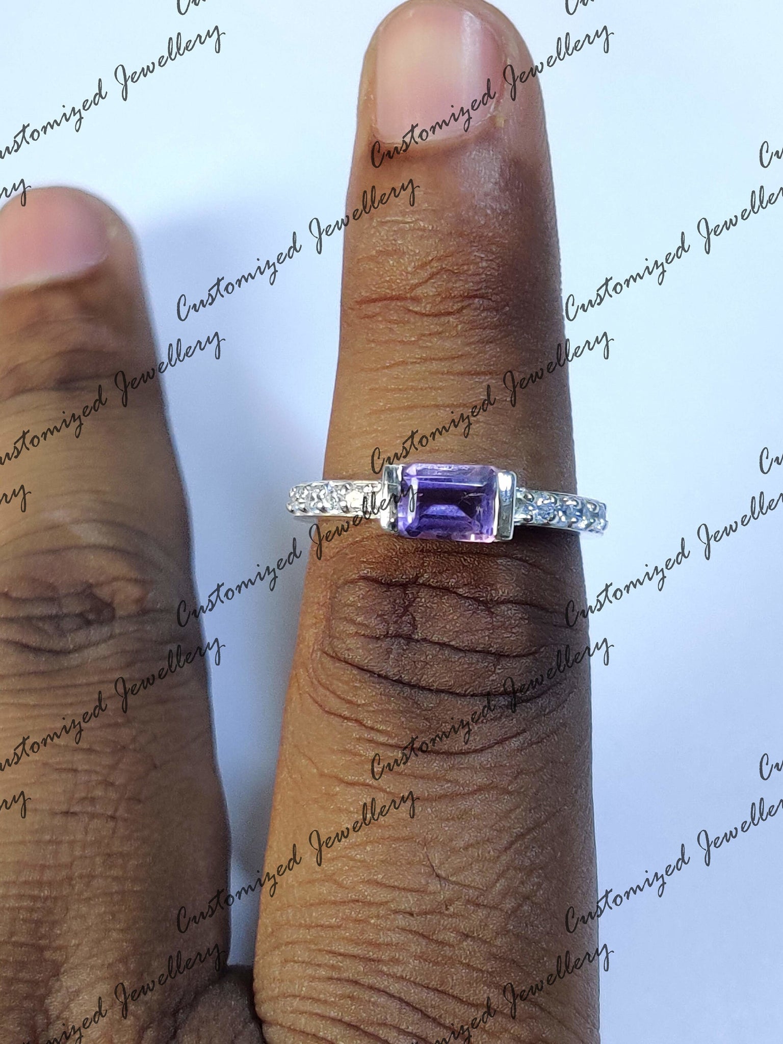 Amethyst Ring Amethyst Band Purple Stone Ring Solid Silver Amethyst Band February Birthstone Ring 5x7 mm Emerald Cut Amethyst Ring Gift Her