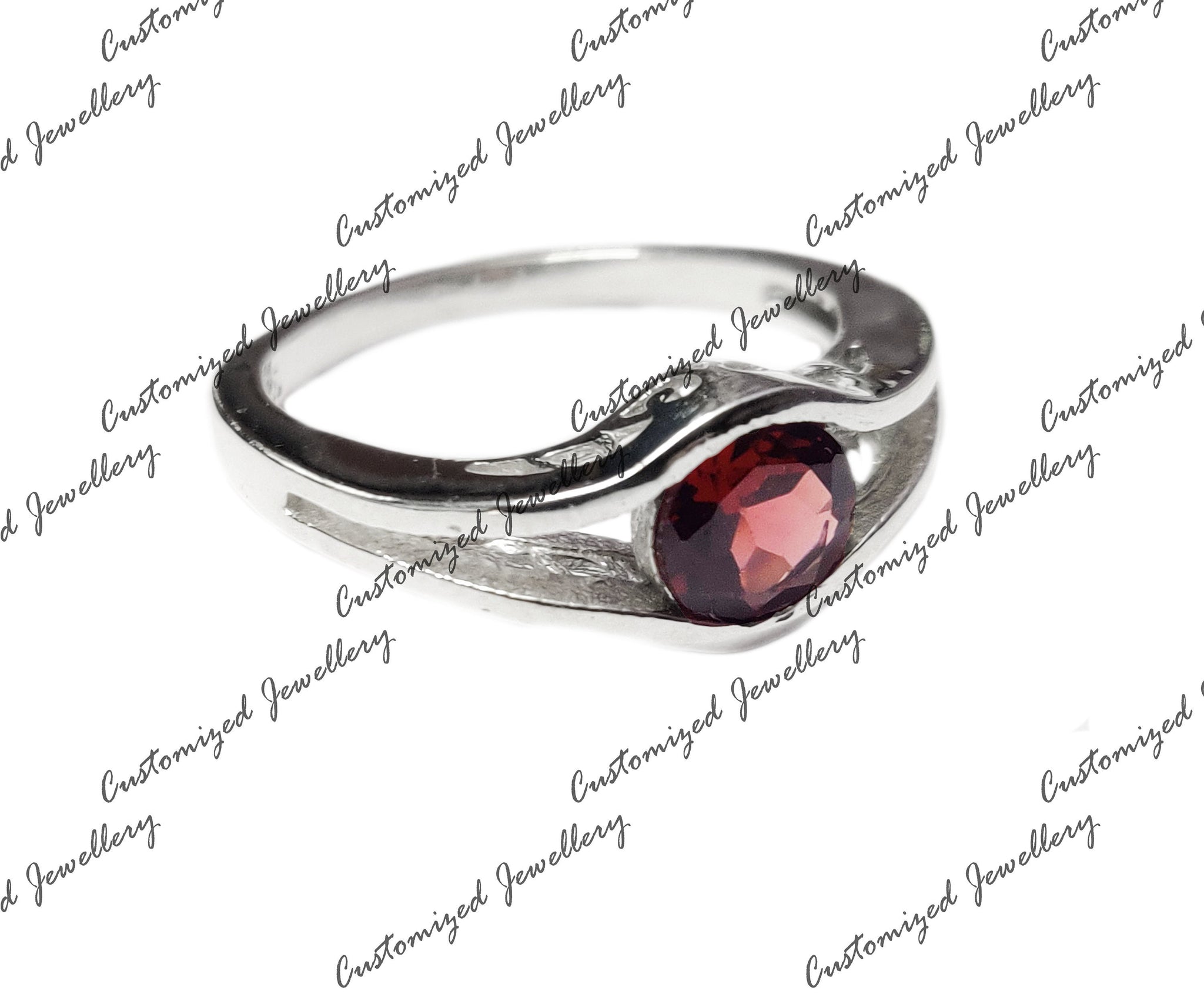 Natural Garnet Eye Ring Beautiful Garnet Half Bezel Ring Sterling Silver Garnet January Birthstone Ring Promise Ring Garnet Art Deco Ring