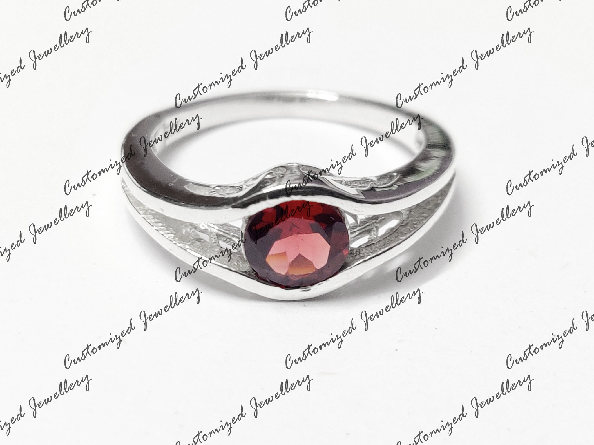 Natural Garnet Eye Ring Beautiful Garnet Half Bezel Ring Sterling Silver Garnet January Birthstone Ring Promise Ring Garnet Art Deco Ring