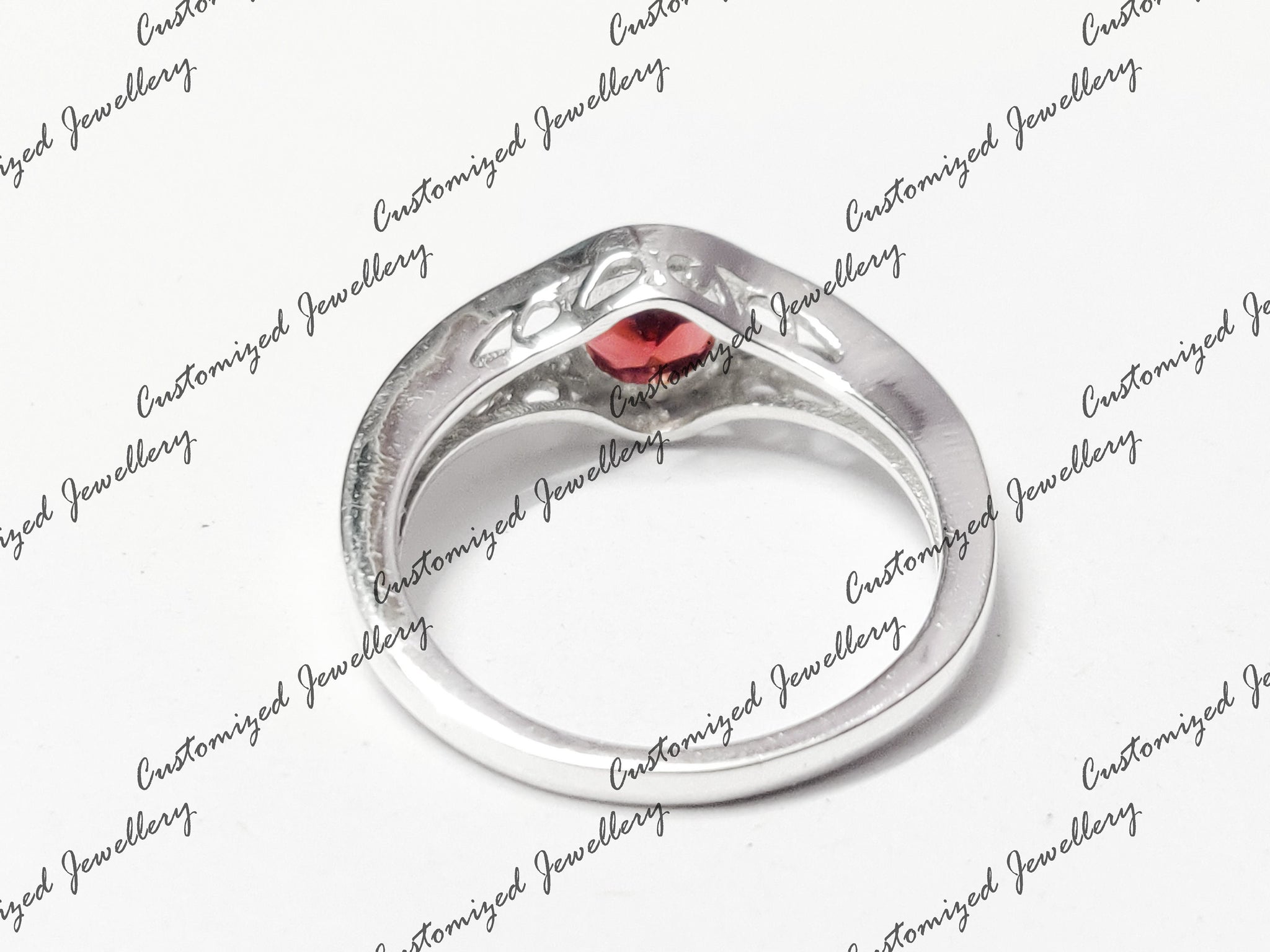 Natural Garnet Eye Ring Beautiful Garnet Half Bezel Ring Sterling Silver Garnet January Birthstone Ring Promise Ring Garnet Art Deco Ring
