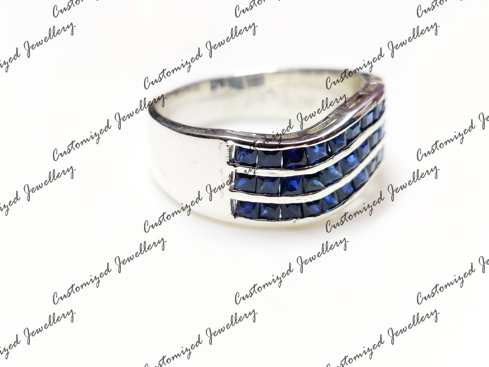 Silver Blue Sapphire Ring Heavy Silver Ring Natural Blue Sapphire Thumb Ring 925 Sterling Silver Blue Sapphire Wedding Band September Ring