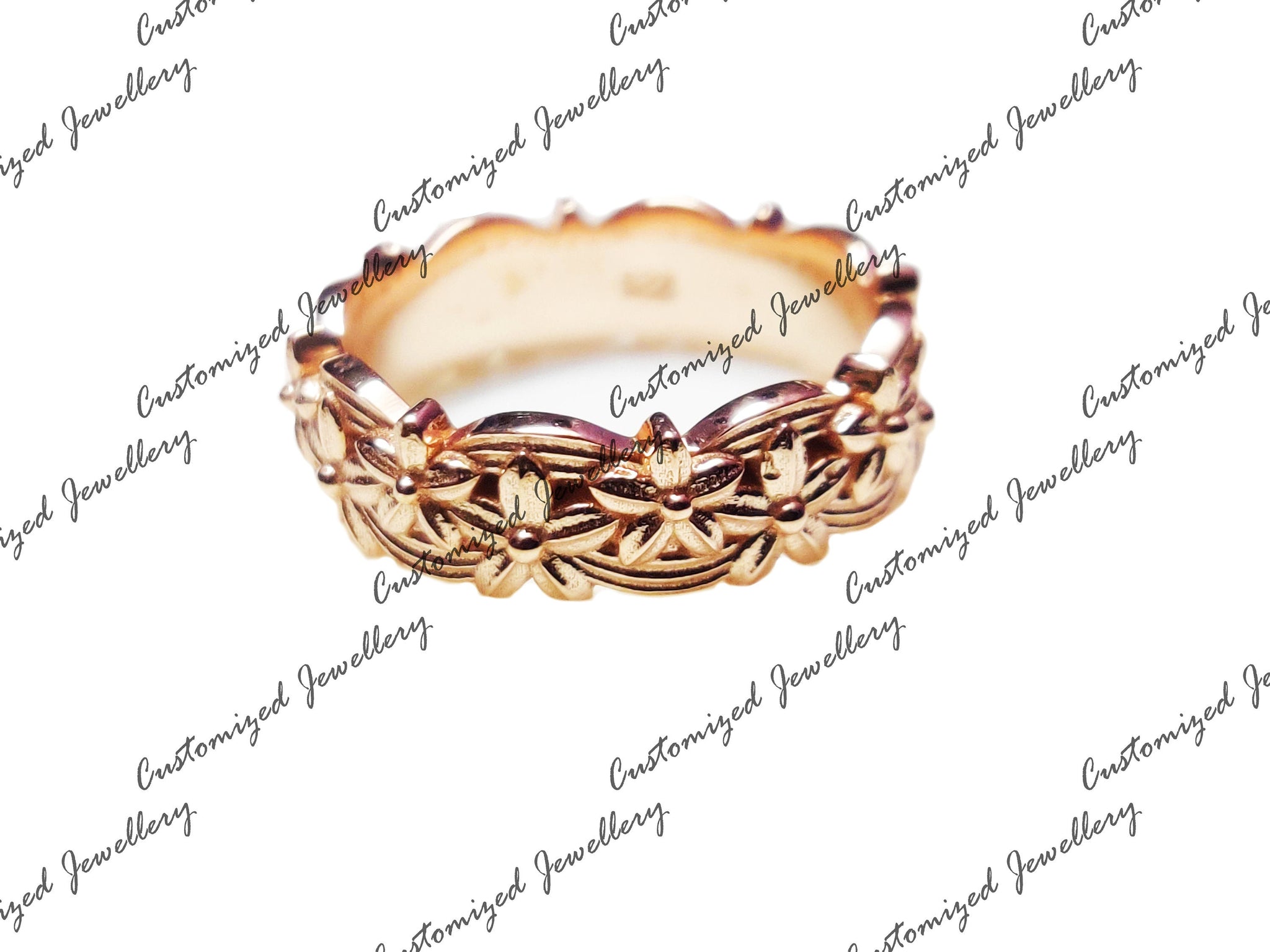 Rose Gold Flower Band Silver Flower Bridal Ring Floral Anniversary Ring Rose Flower Promise Band Solid Silver Floral Anniversary Band