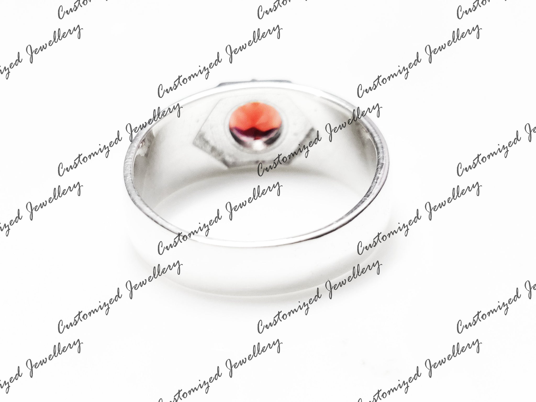 Solid Silver Garnet Band Natural Garnet Mens Band 6 mm Round Garnet Ring Heavy Silver Ring For Men January Birthstone Ring Statement Ring