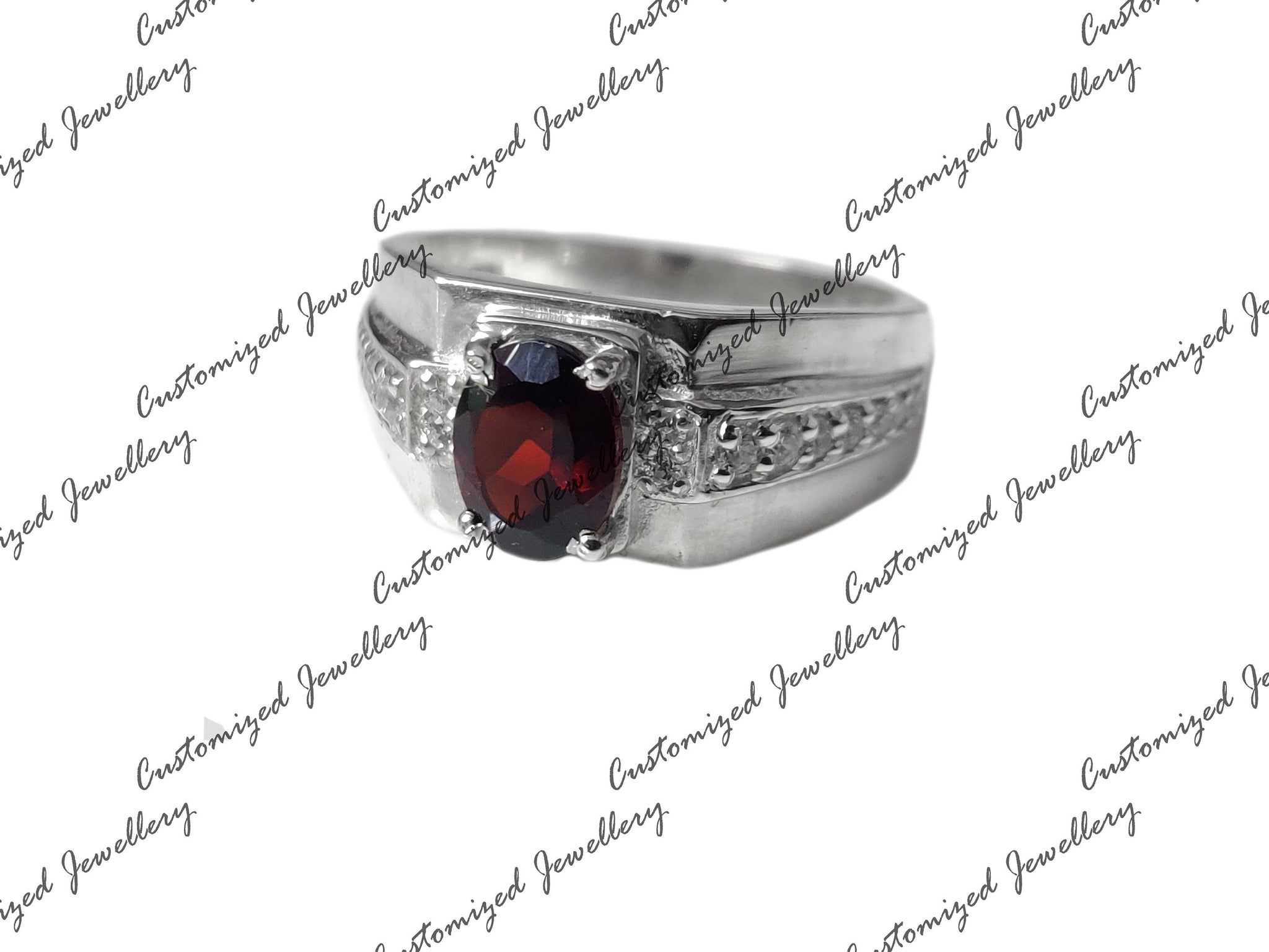Solid Silver Garnet Ring NAtural Garnet Solitaire Band Wedding Band REd Garnet Birthstone Ring For Her Gift For Mothers Valentine Gift