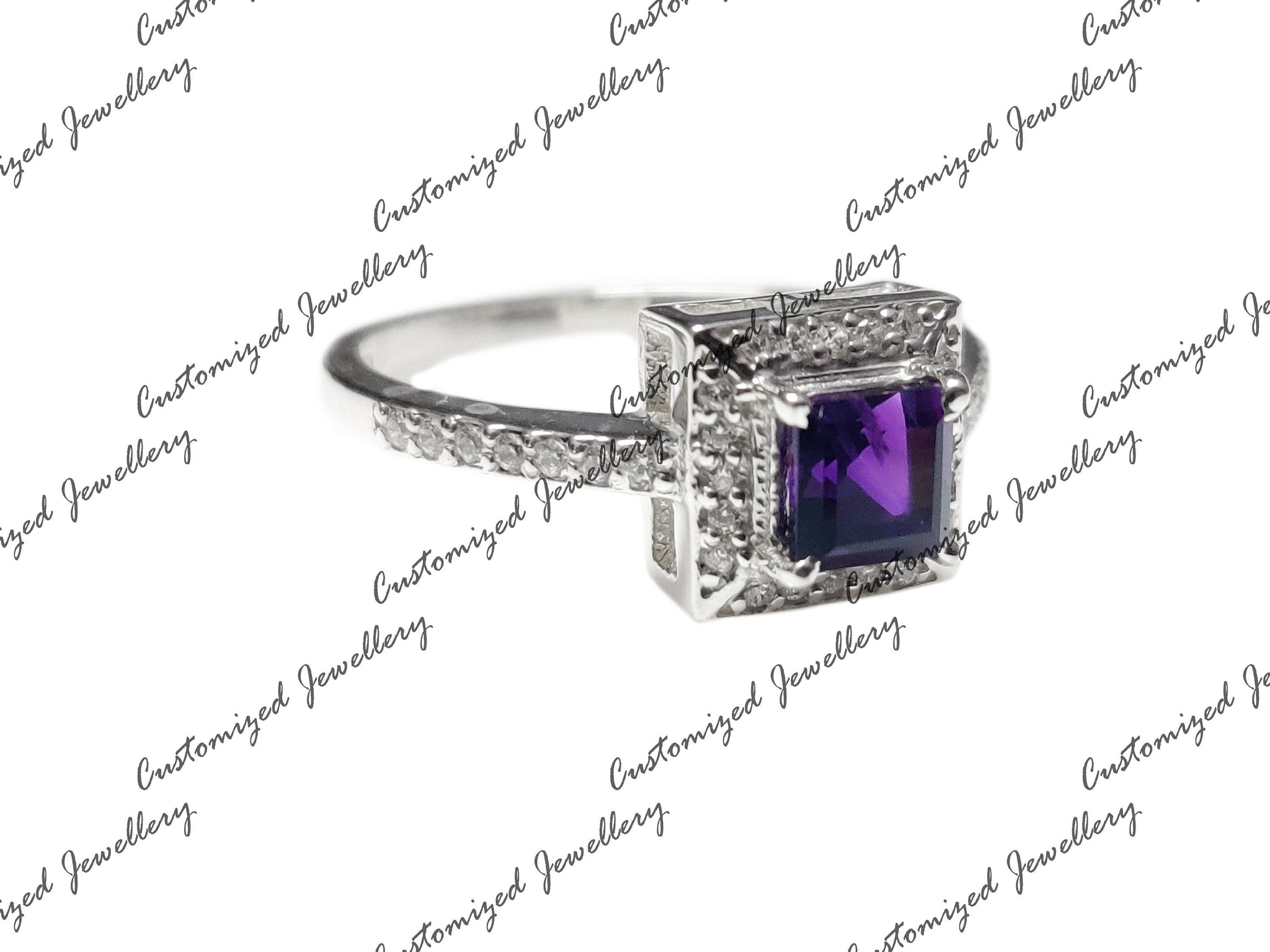 Silver Amethyst Solitaire Ring 5 mm Square Amethyst Promise Ring 925 Silver Amethyst Engagement Ring Amethyst February Birthstone Ring