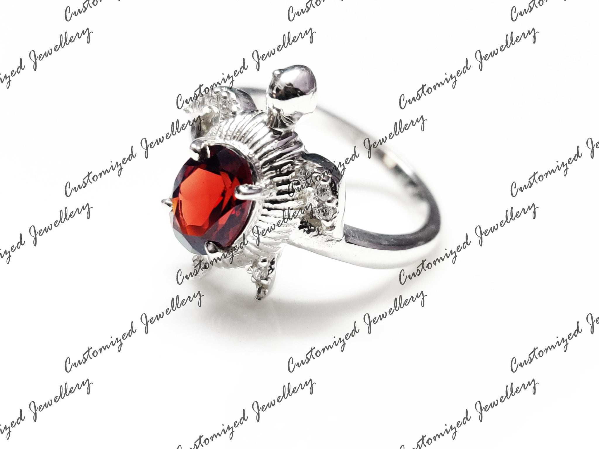 Silver Garnet Turtle Ring Natural Garnet Good Luck Ring Silver Garnet Turtle Ring 925 Silver January Birthstone Ring Bridal Gifts