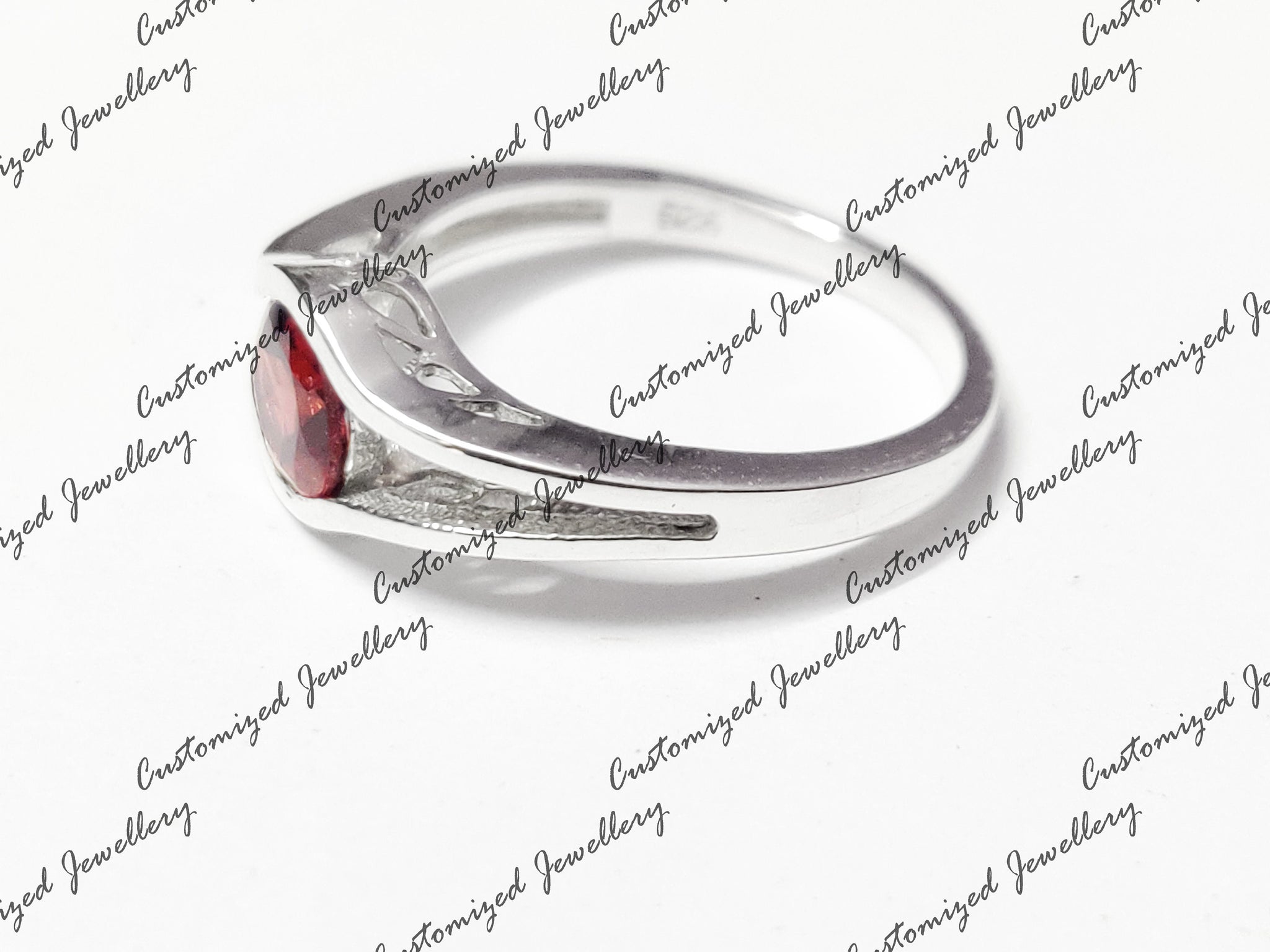 Natural Garnet Eye Ring Beautiful Garnet Half Bezel Ring Sterling Silver Garnet January Birthstone Ring Promise Ring Garnet Art Deco Ring