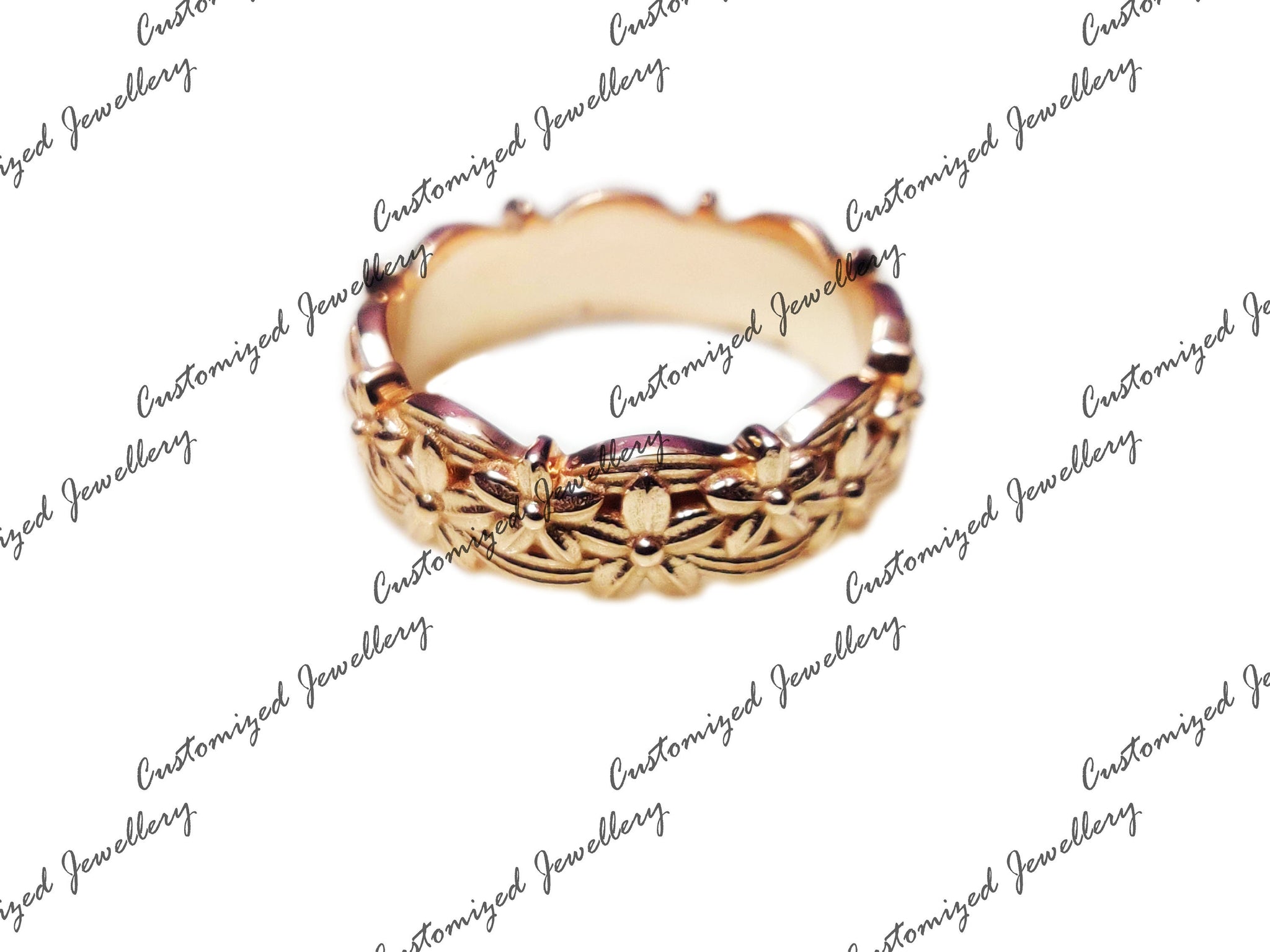 Rose Gold Flower Band Silver Flower Bridal Ring Floral Anniversary Ring Rose Flower Promise Band Solid Silver Floral Anniversary Band