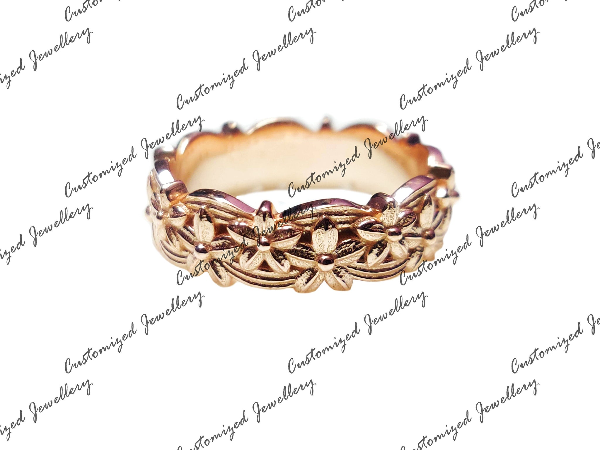 Rose Gold Flower Band Silver Flower Bridal Ring Floral Anniversary Ring Rose Flower Promise Band Solid Silver Floral Anniversary Band