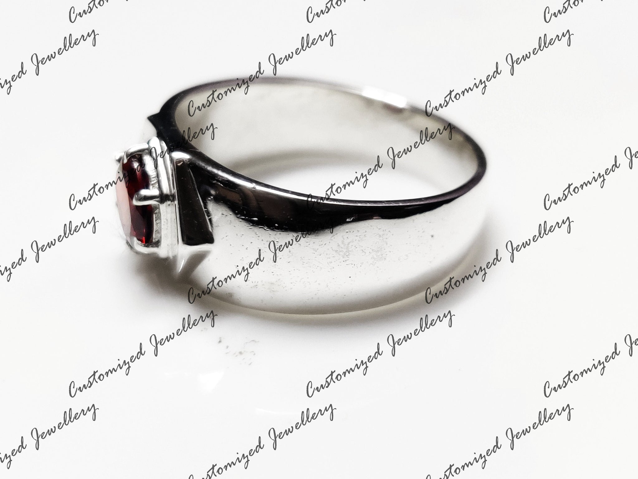 Solid Silver Garnet Band Natural Garnet Mens Band 6 mm Round Garnet Ring Heavy Silver Ring For Men January Birthstone Ring Statement Ring