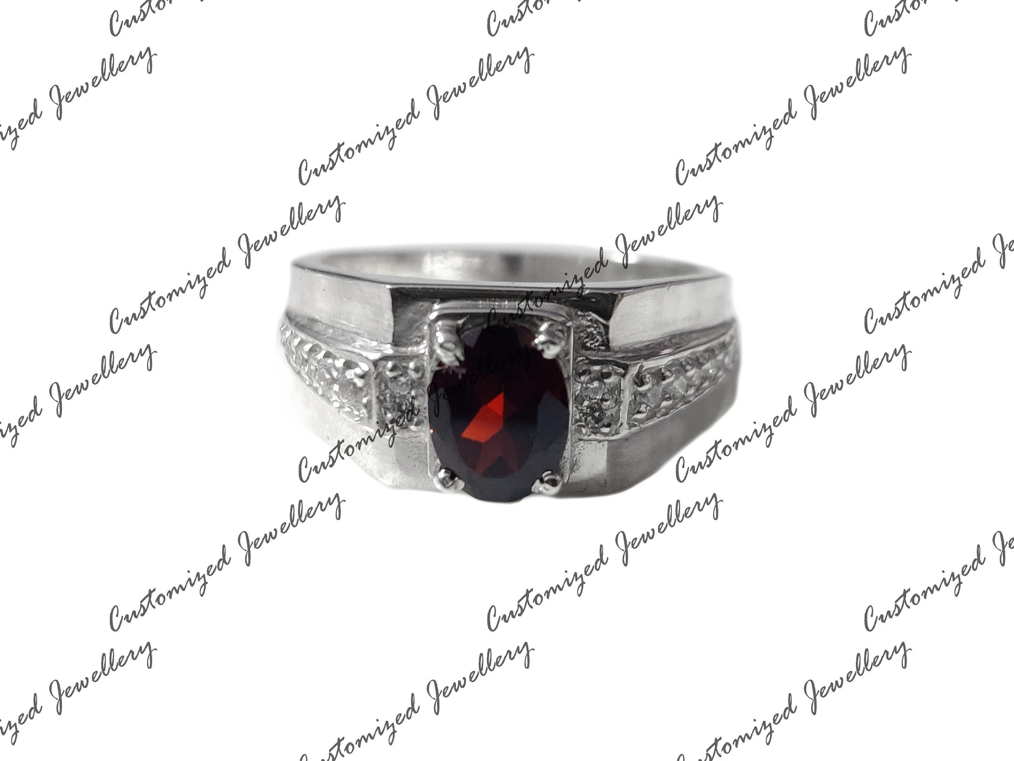 Solid Silver Garnet Ring NAtural Garnet Solitaire Band Wedding Band REd Garnet Birthstone Ring For Her Gift For Mothers Valentine Gift