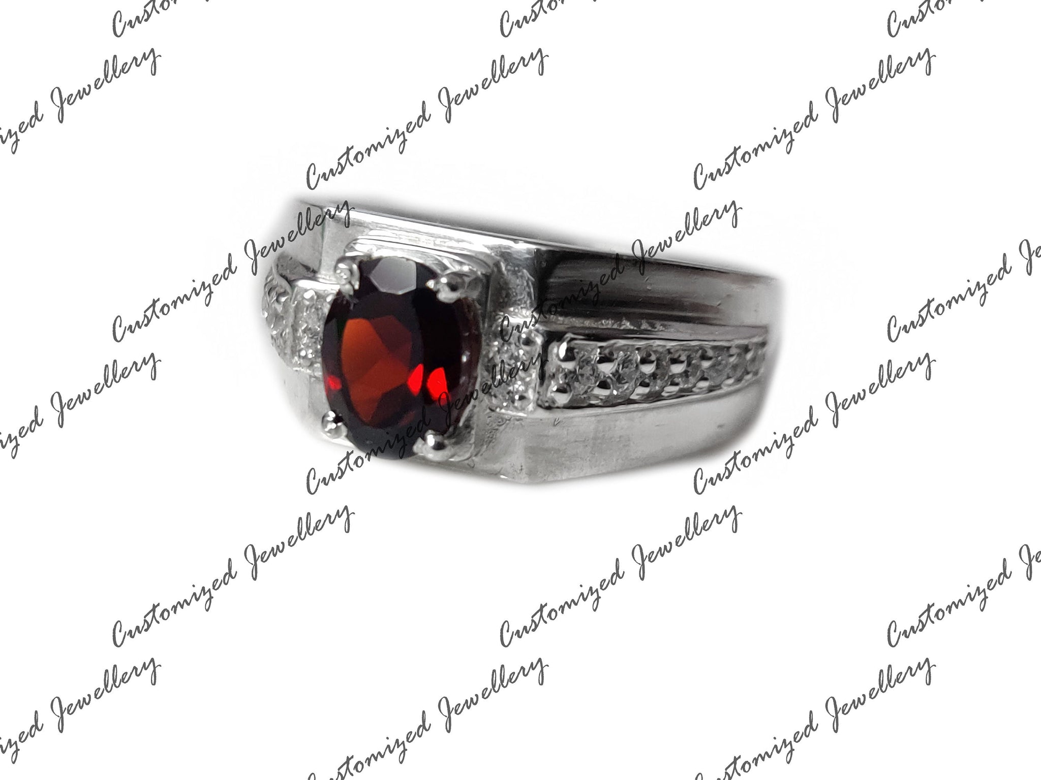 Solid Silver Garnet Ring NAtural Garnet Solitaire Band Wedding Band REd Garnet Birthstone Ring For Her Gift For Mothers Valentine Gift