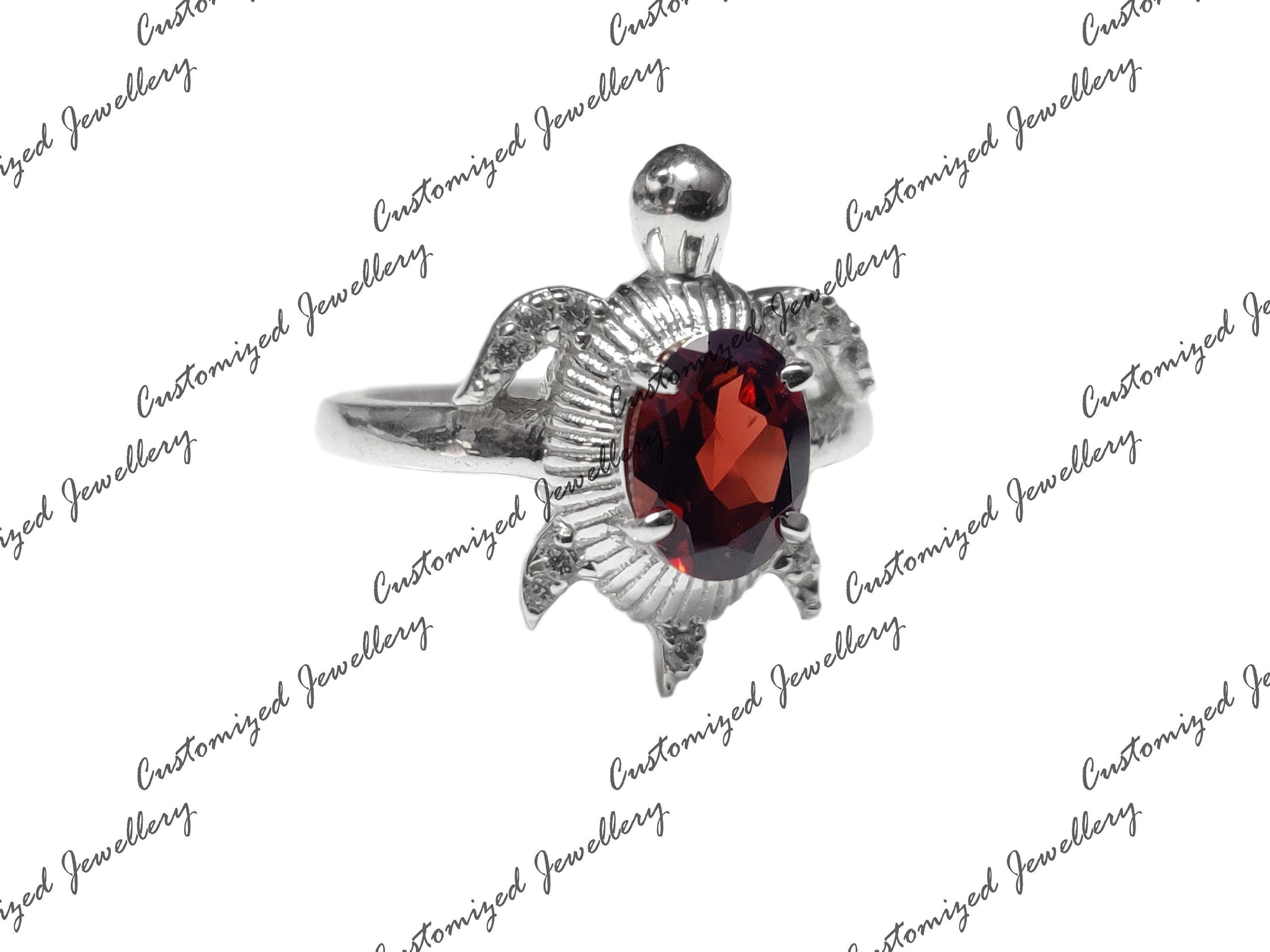 Silver Garnet Turtle Ring Natural Garnet Good Luck Ring Silver Garnet Turtle Ring 925 Silver January Birthstone Ring Bridal Gifts