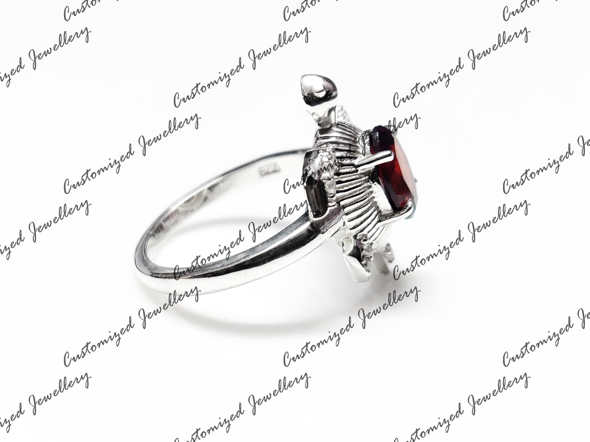 Silver Garnet Turtle Ring Natural Garnet Good Luck Ring Silver Garnet Turtle Ring 925 Silver January Birthstone Ring Bridal Gifts